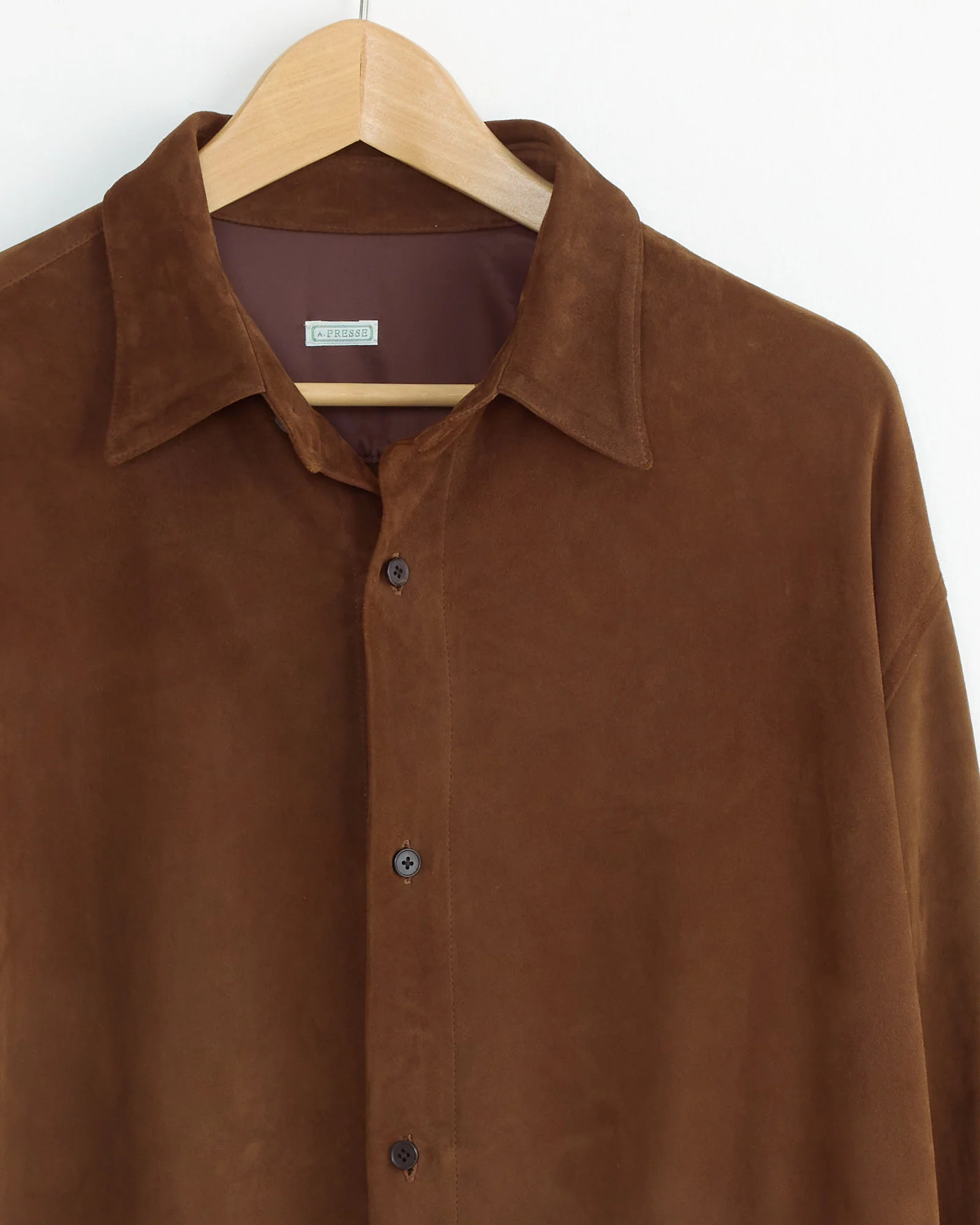 Suede Regular Collar Shirt in Brown - Image 3
