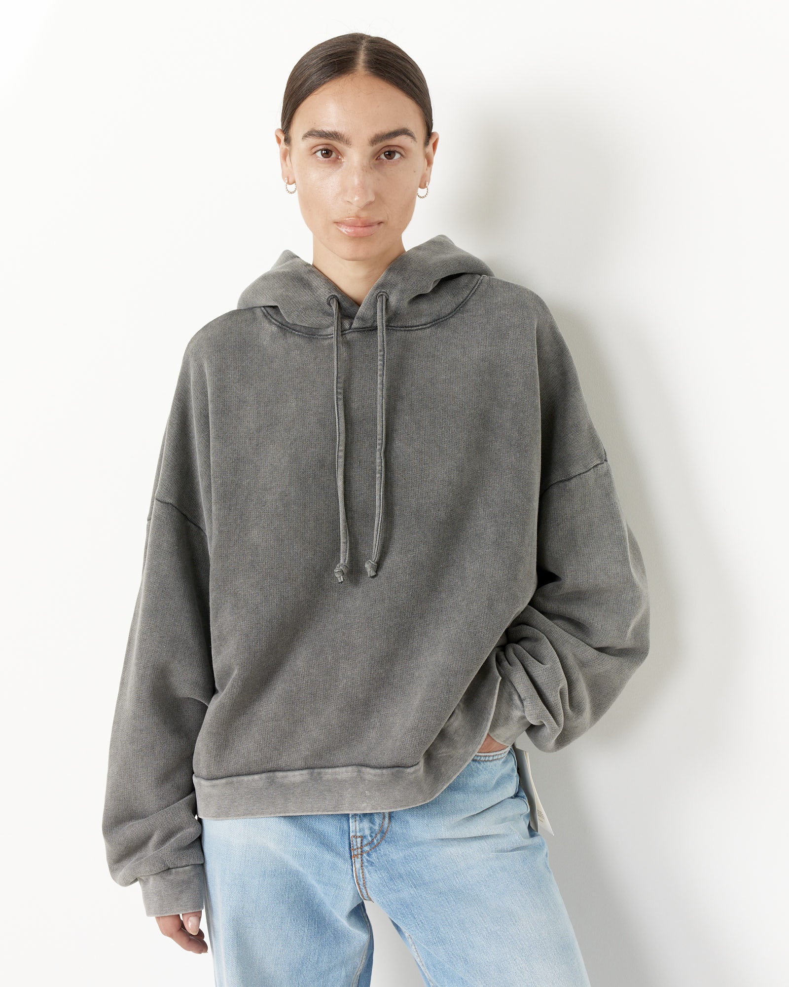 Drawstring Hoodie in Faded Black - Image 3
