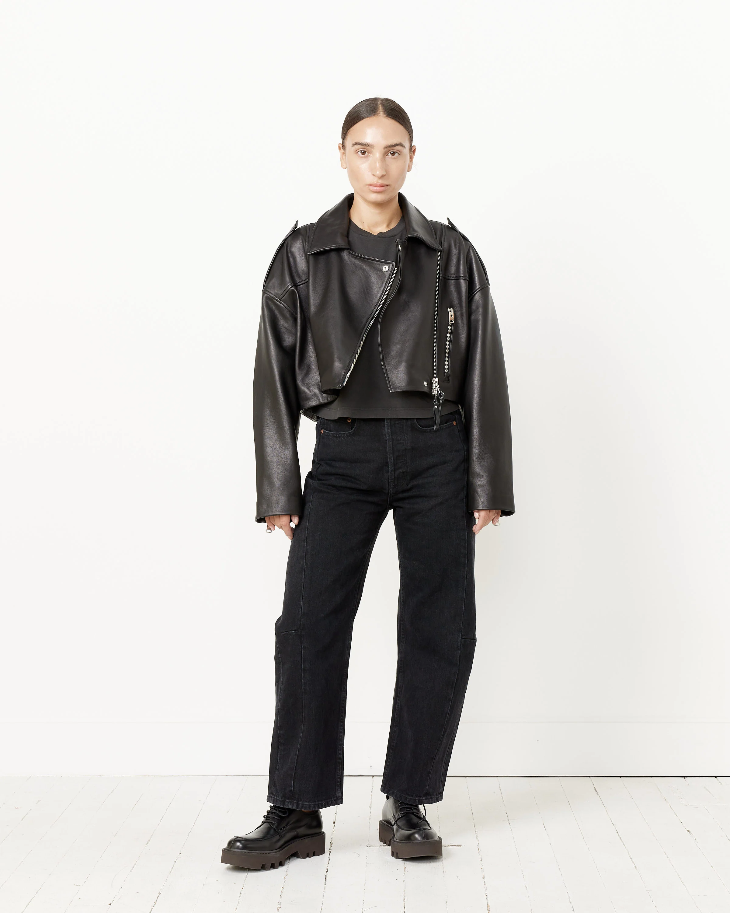 Remi Cropped Leather Biker - Image 3
