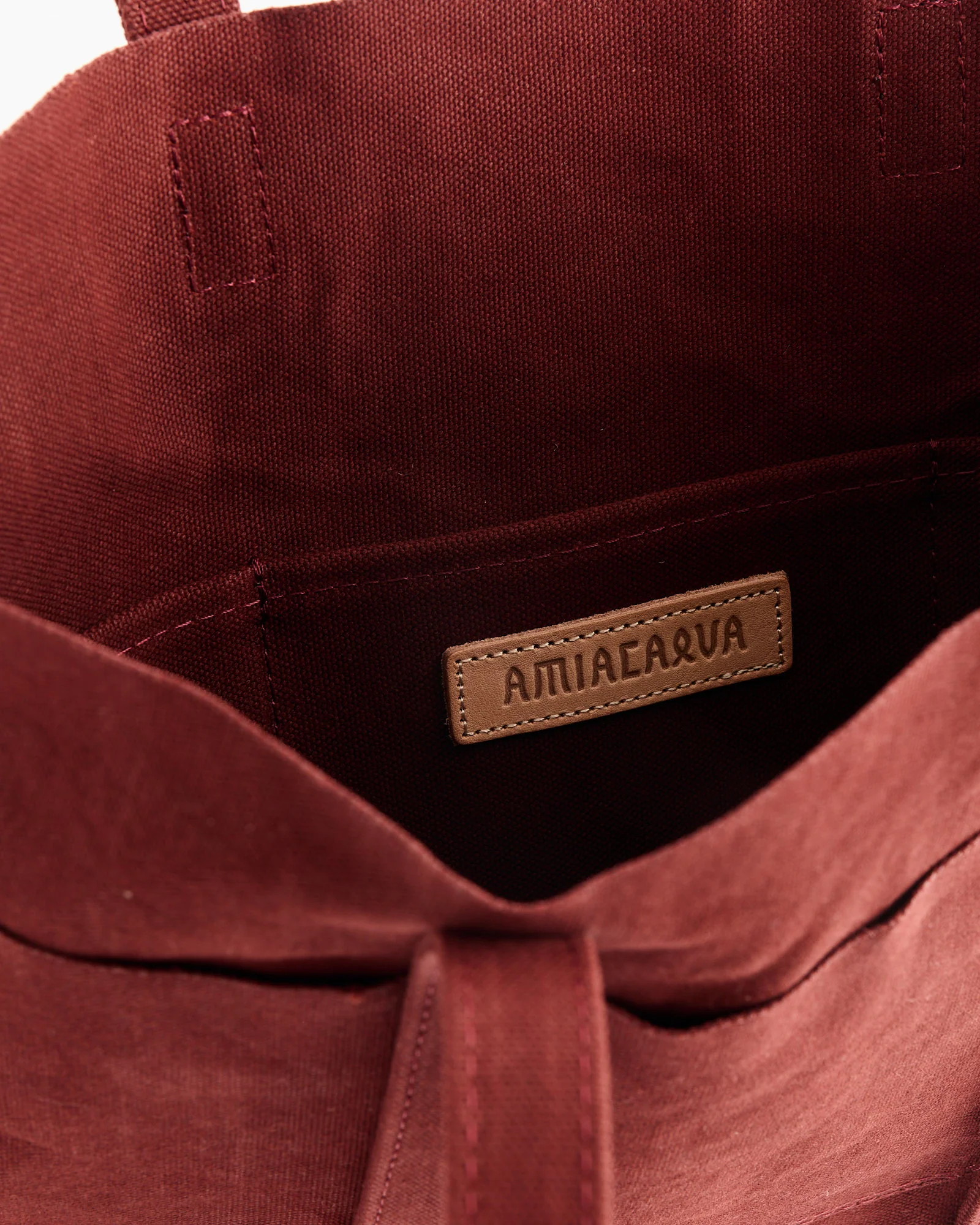 Washed Canvas 6 Pockets Small Tote in Burgundy - Image 3