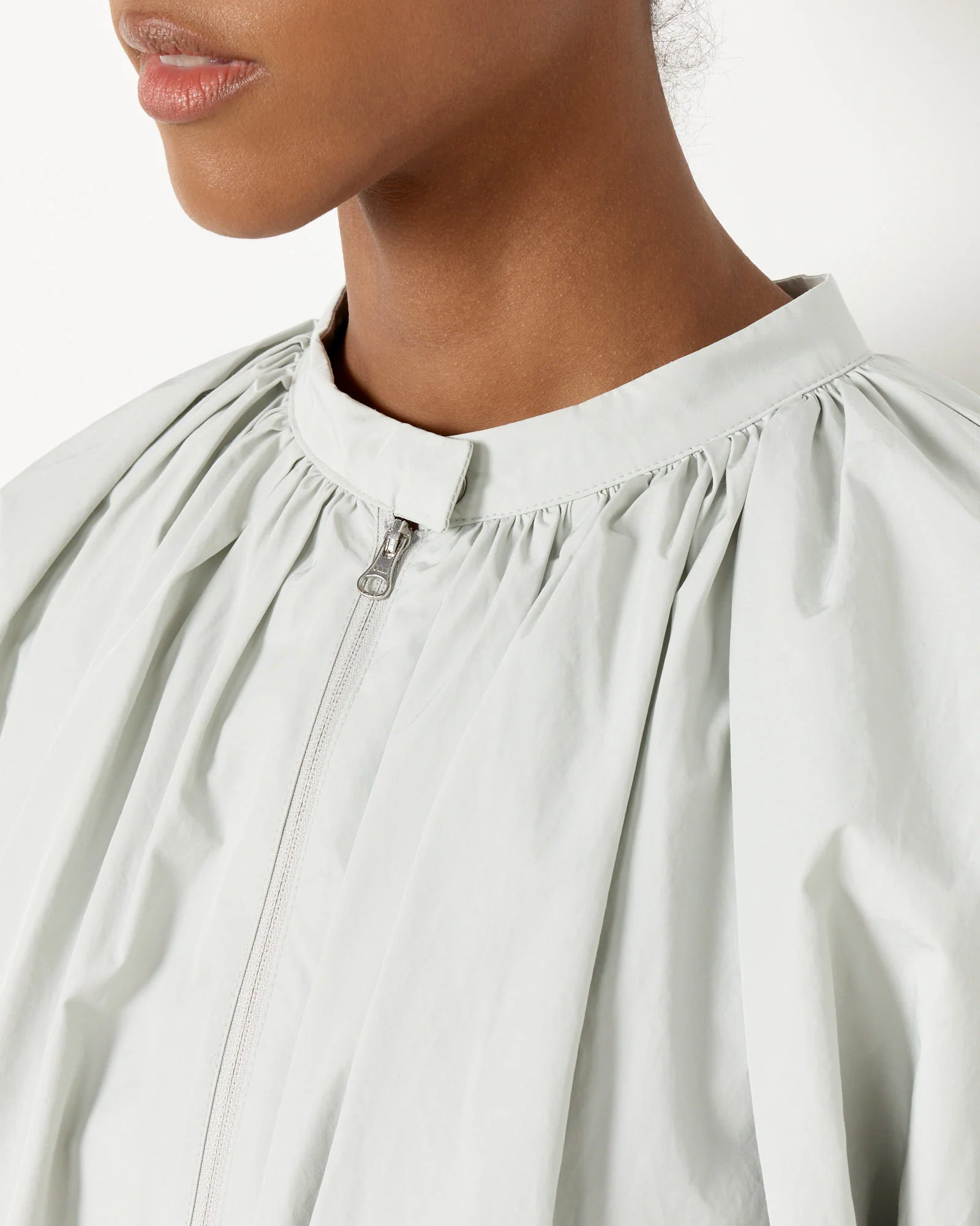 Neck Shirring Volume Jumper in Light Grey - Image 3