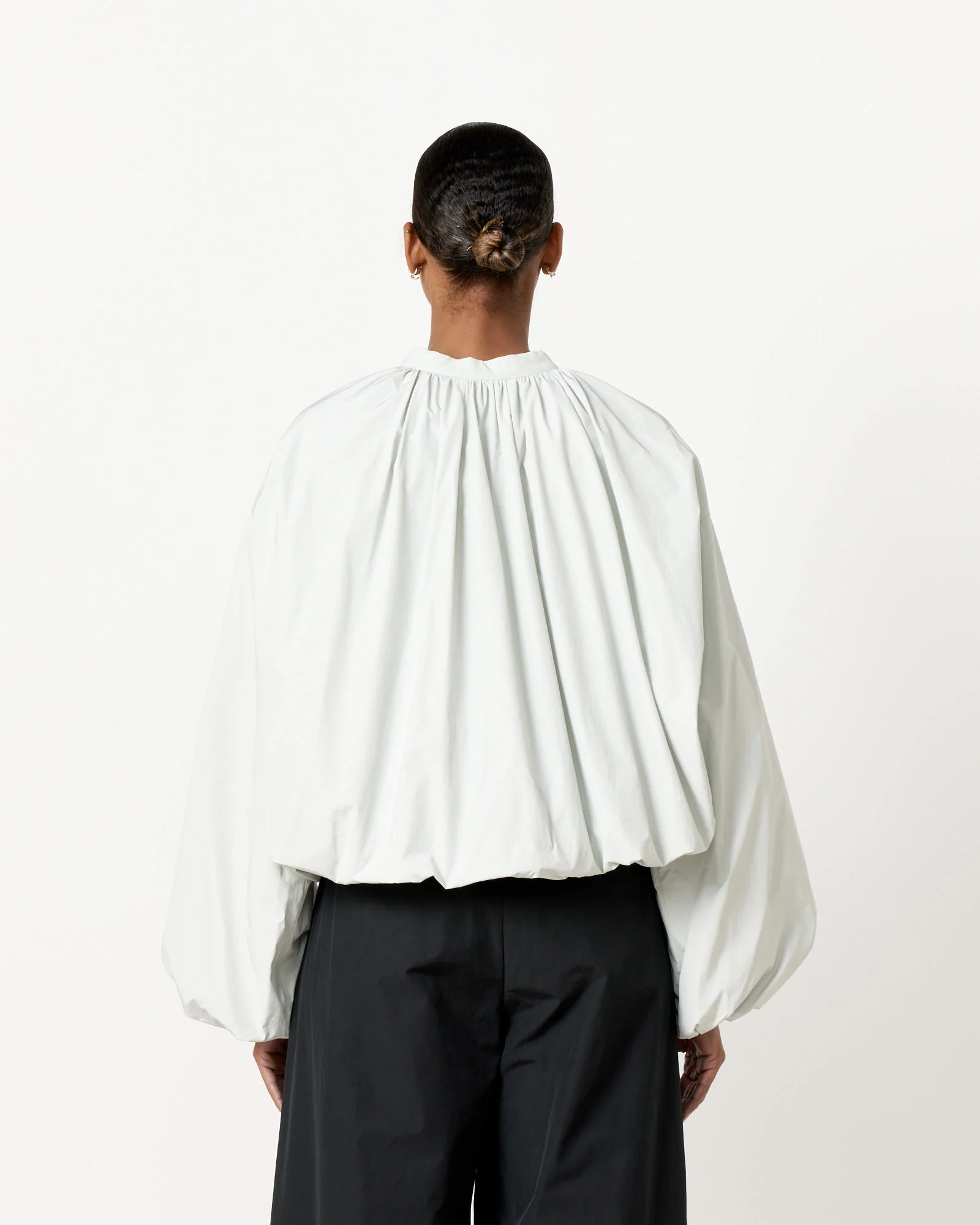 Neck Shirring Volume Jumper in Light Grey - Image 6