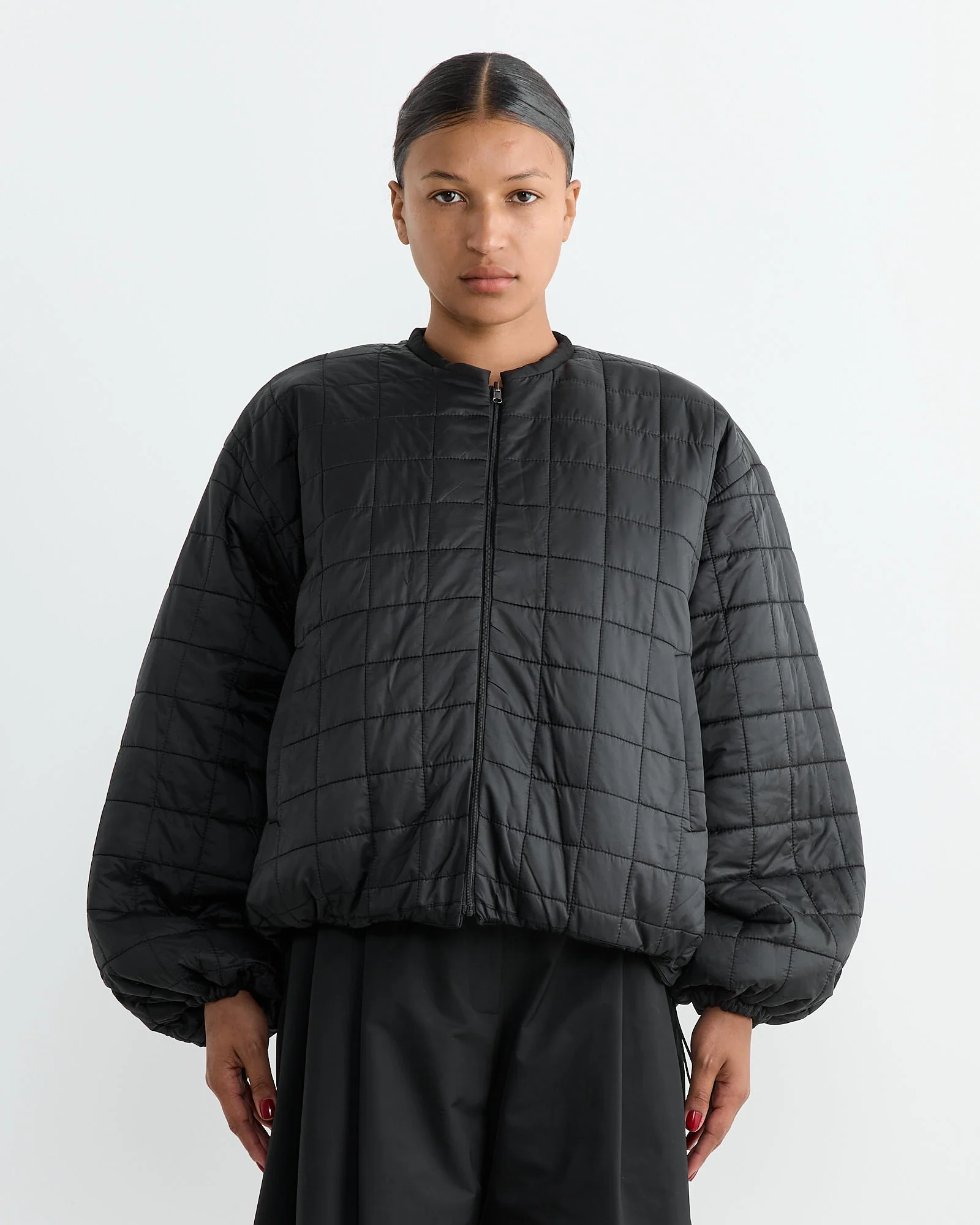 Quilted Reversible Padded Jumper in Black - Image 2