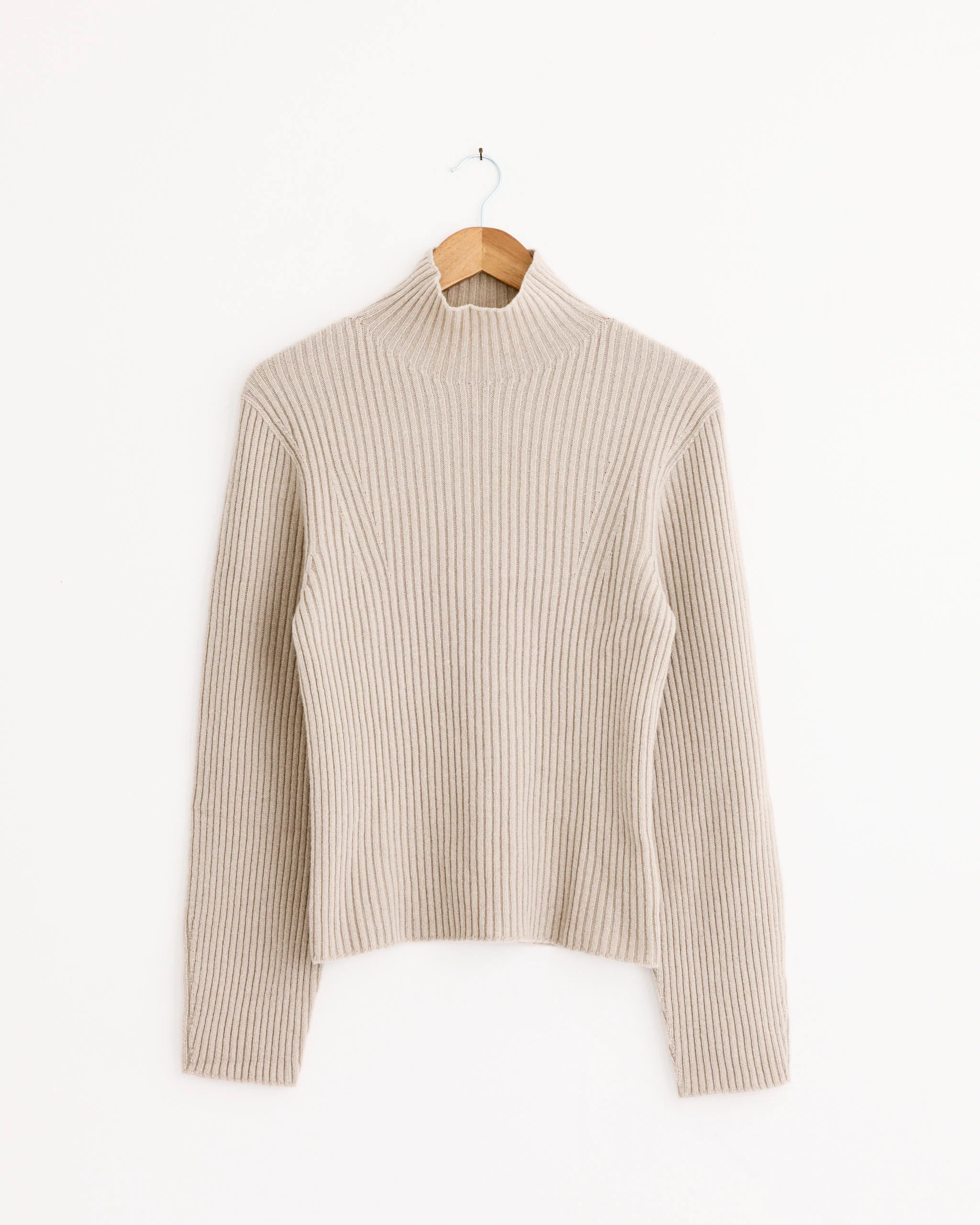 Ribbed Turtle Pullover in Beige