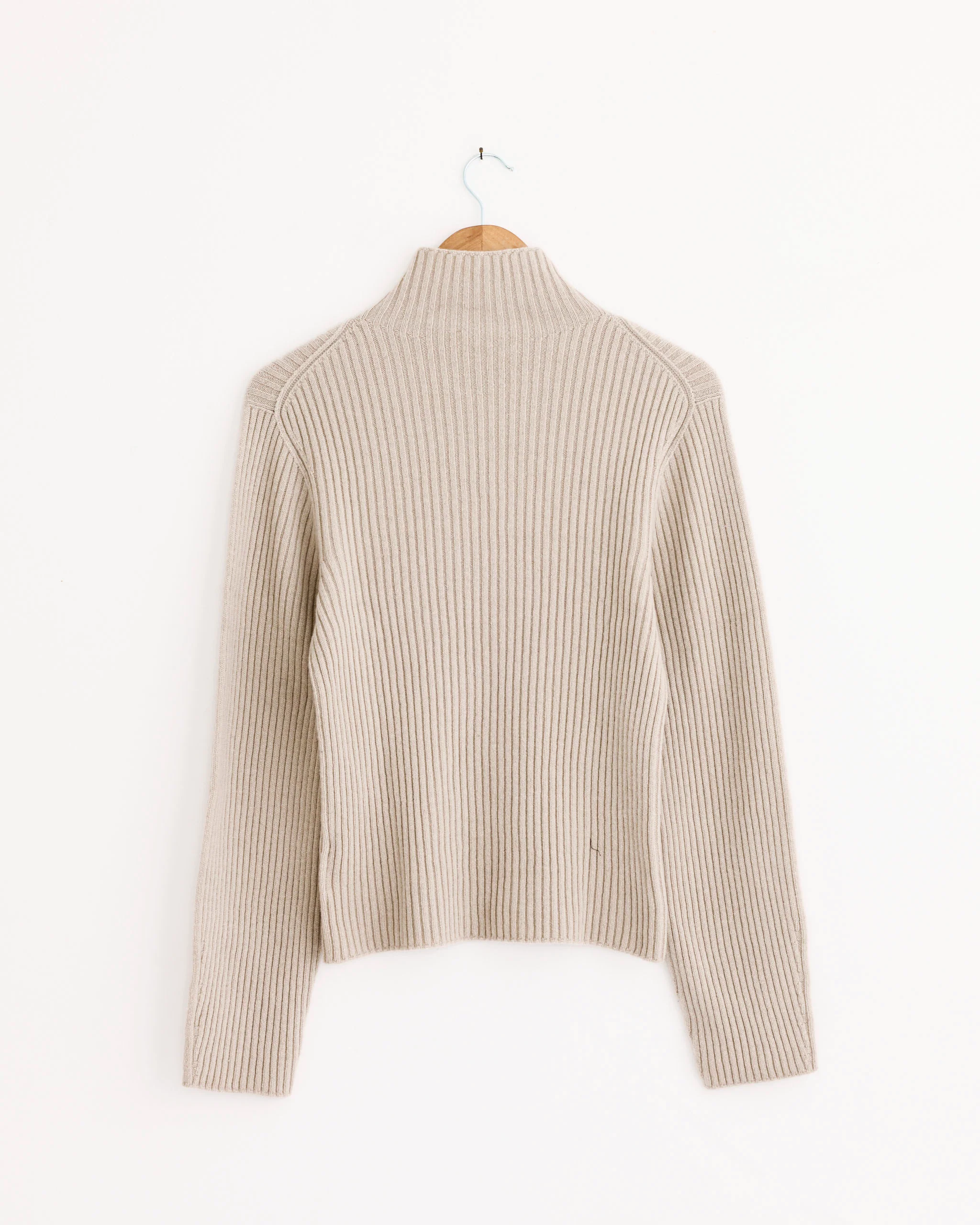 Ribbed Turtle Pullover in Beige - Image 3