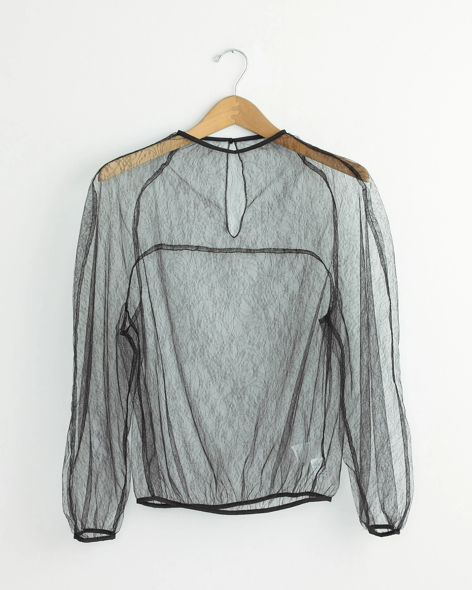 Sheer Lace Mock Neck Top in Black
