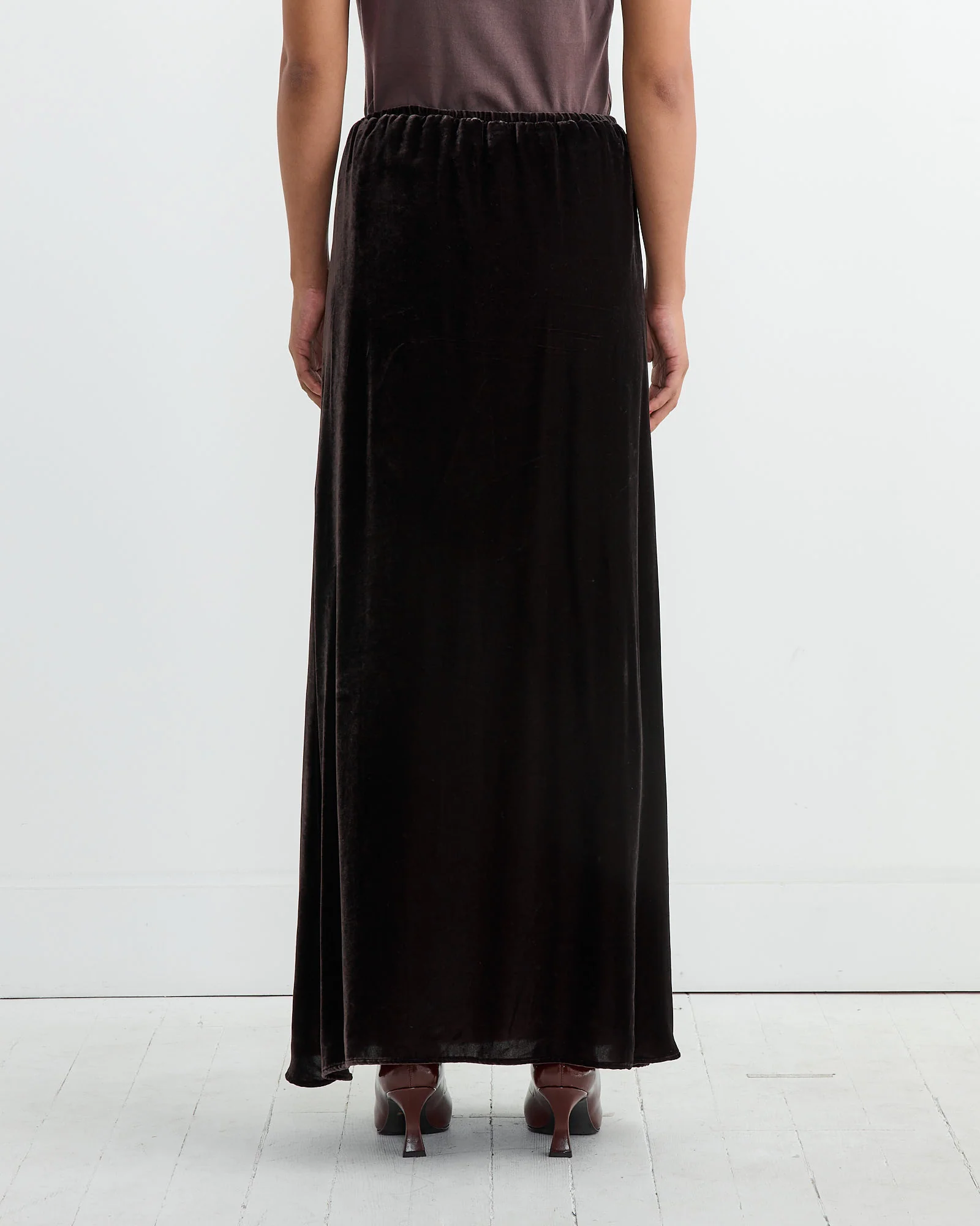 Velvet Drawstring Maxi Skirt in Dark Brown - Image 5