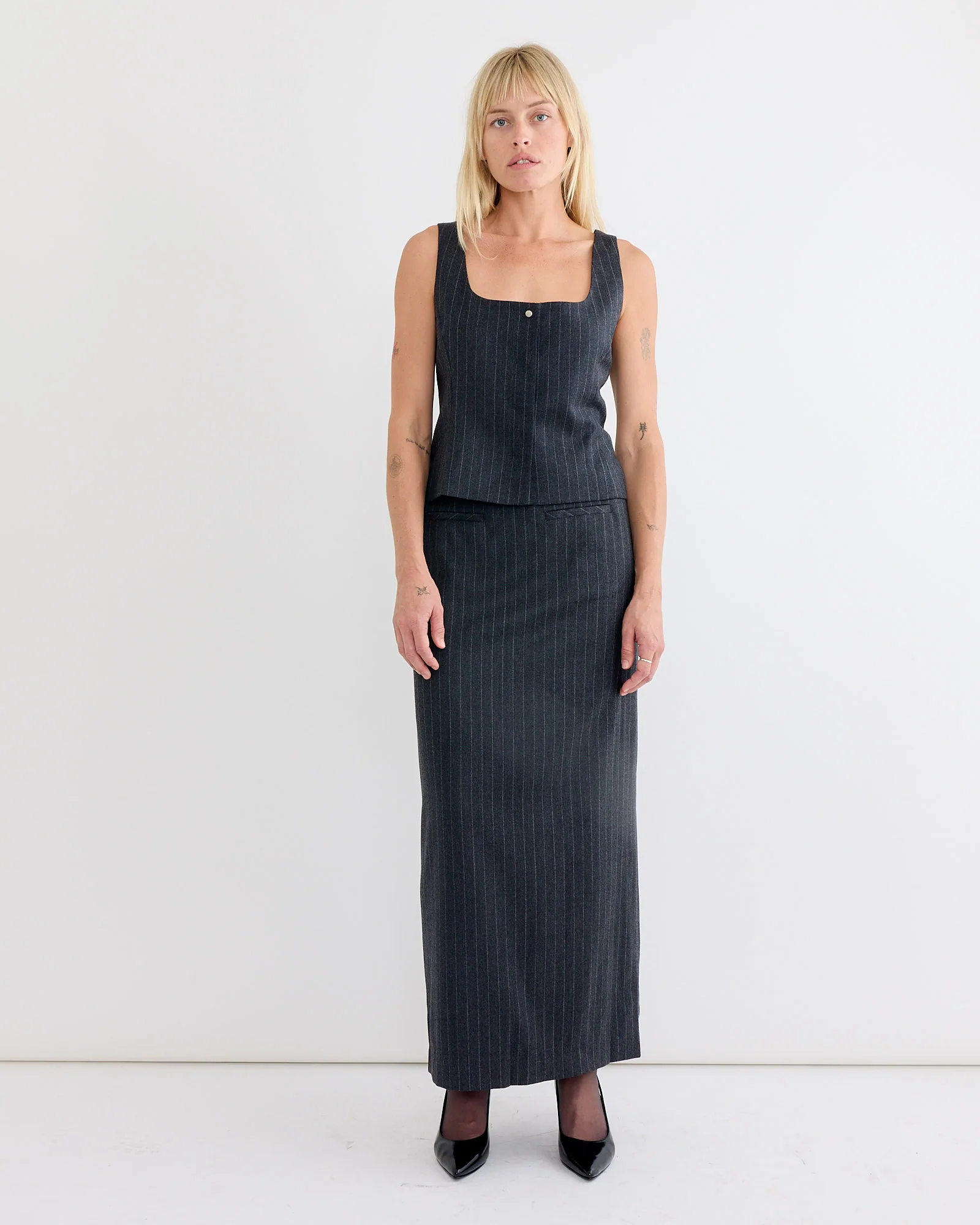 Wool Snap Button Down Vest in Stripe - Image 3