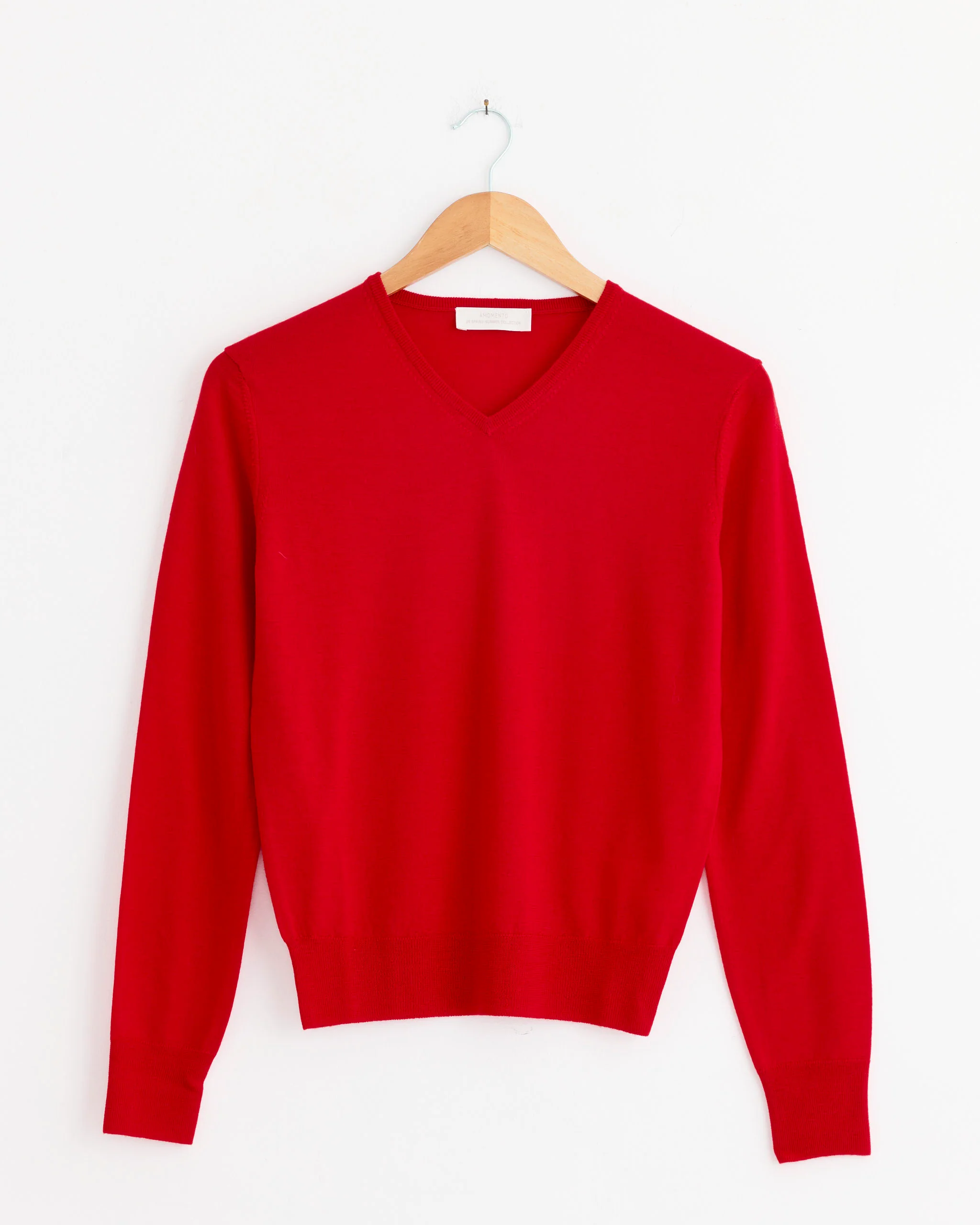 Wool V-Neck Knit in Red