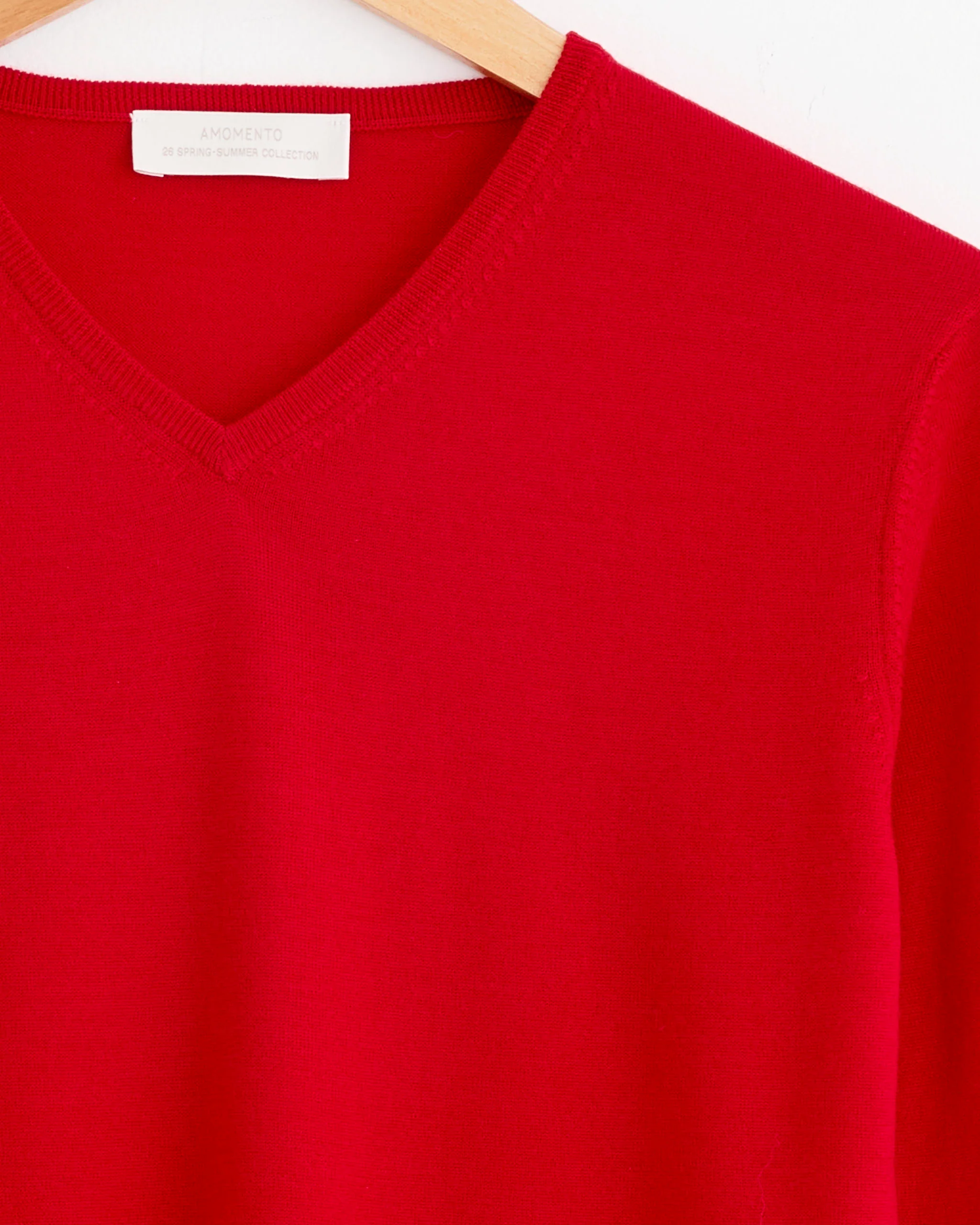 Wool V-Neck Knit in Red - Image 3
