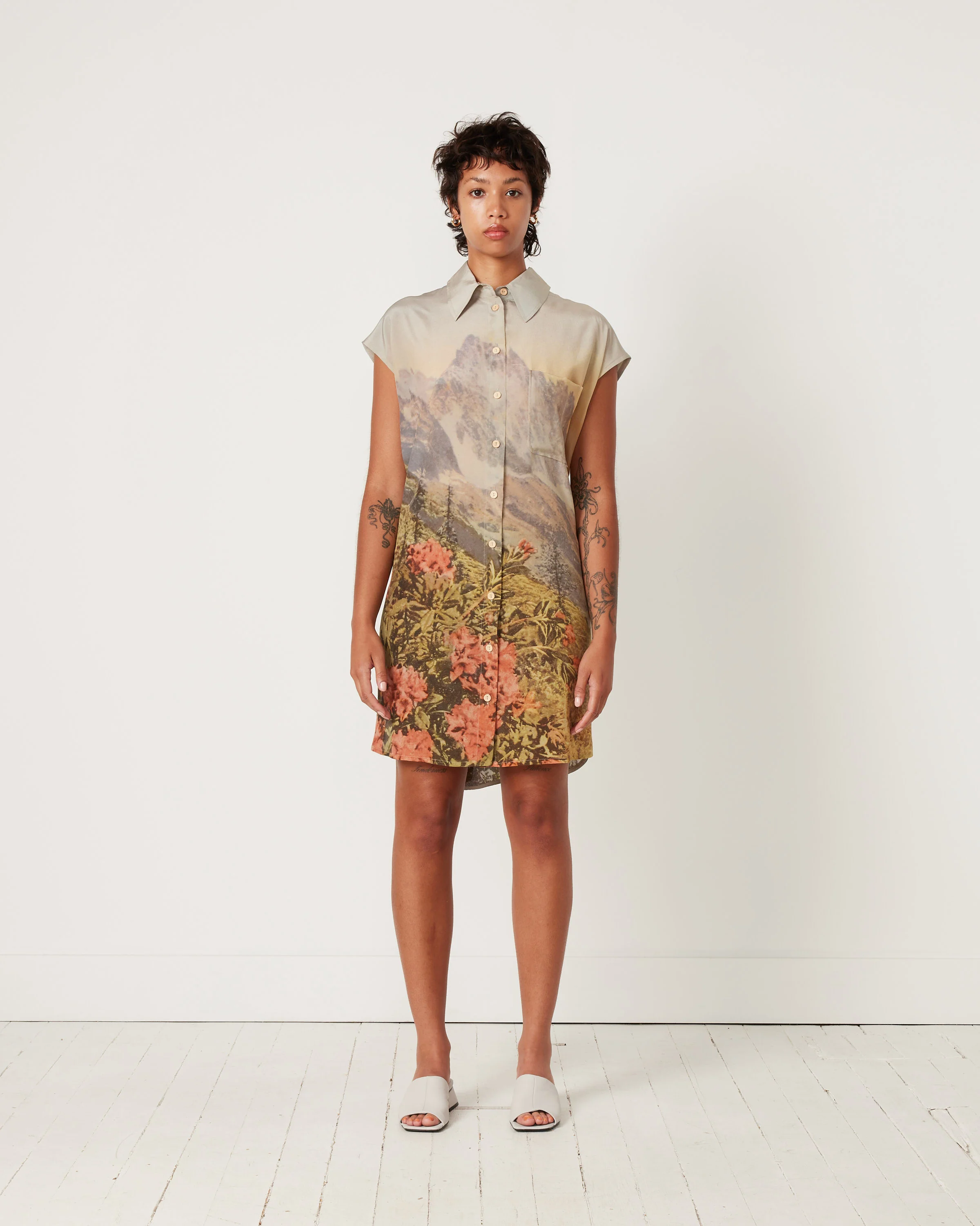 Silk Shirt Long Dress in Postcard Alpenrose