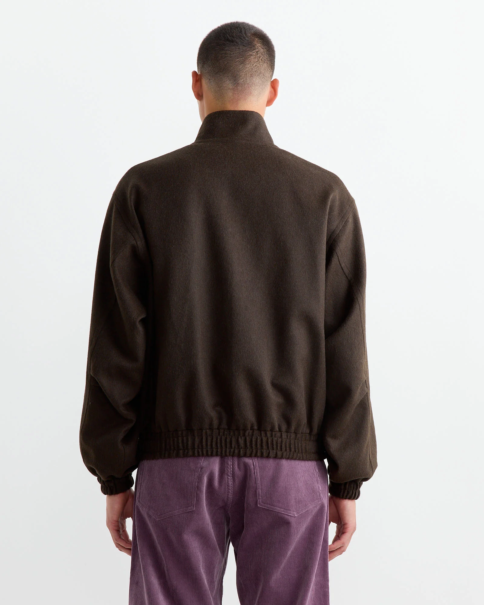 Baby Camel Flannel Zip Blouson in Dark Brown - Image 5