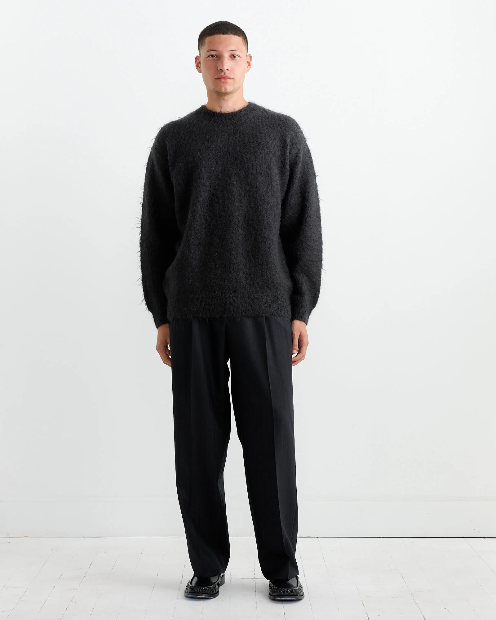 Brushed Mohair Pullover in Ink Black - Image 2