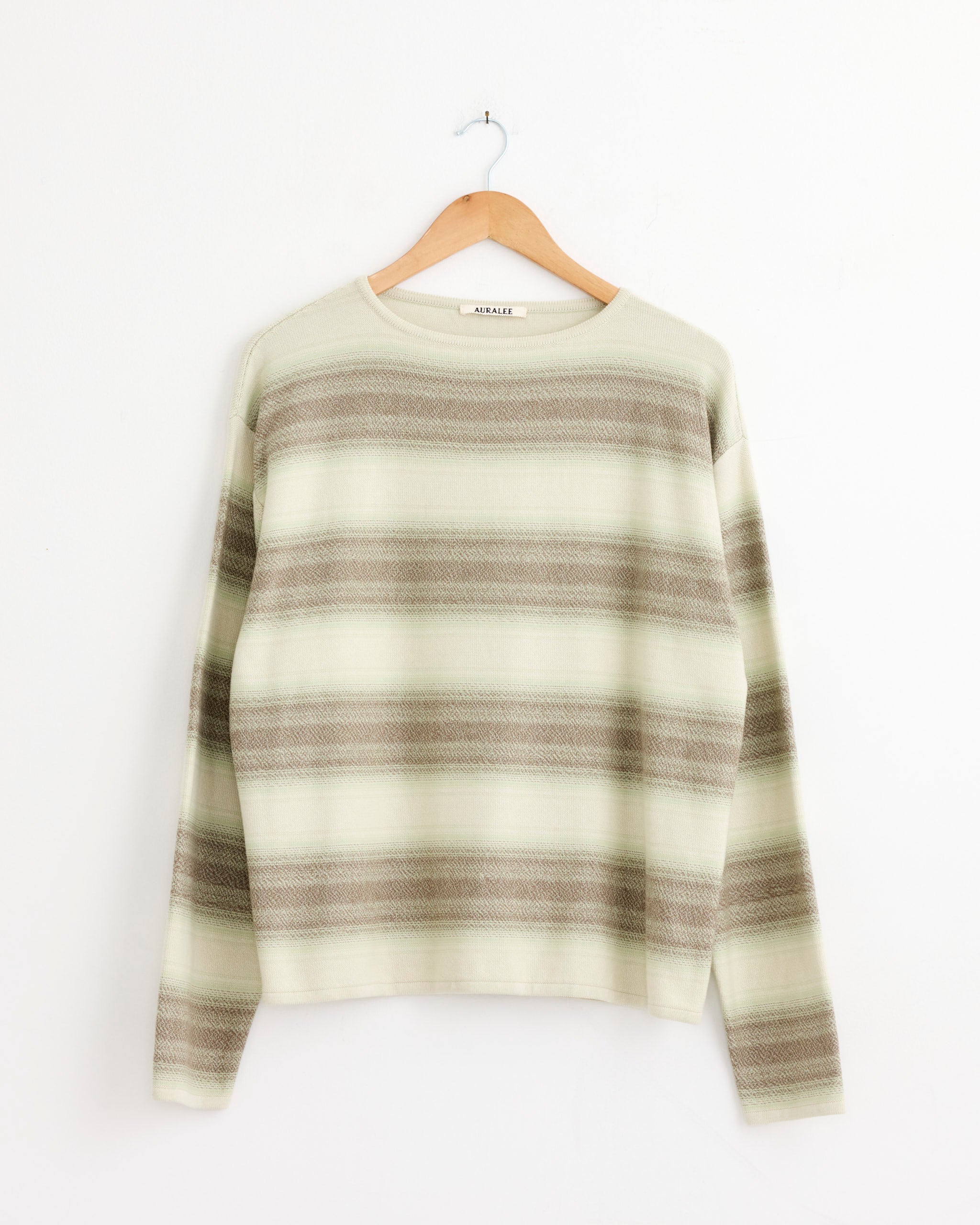 Cotton Silk Gradient Stripe Pullover in Lime Grey