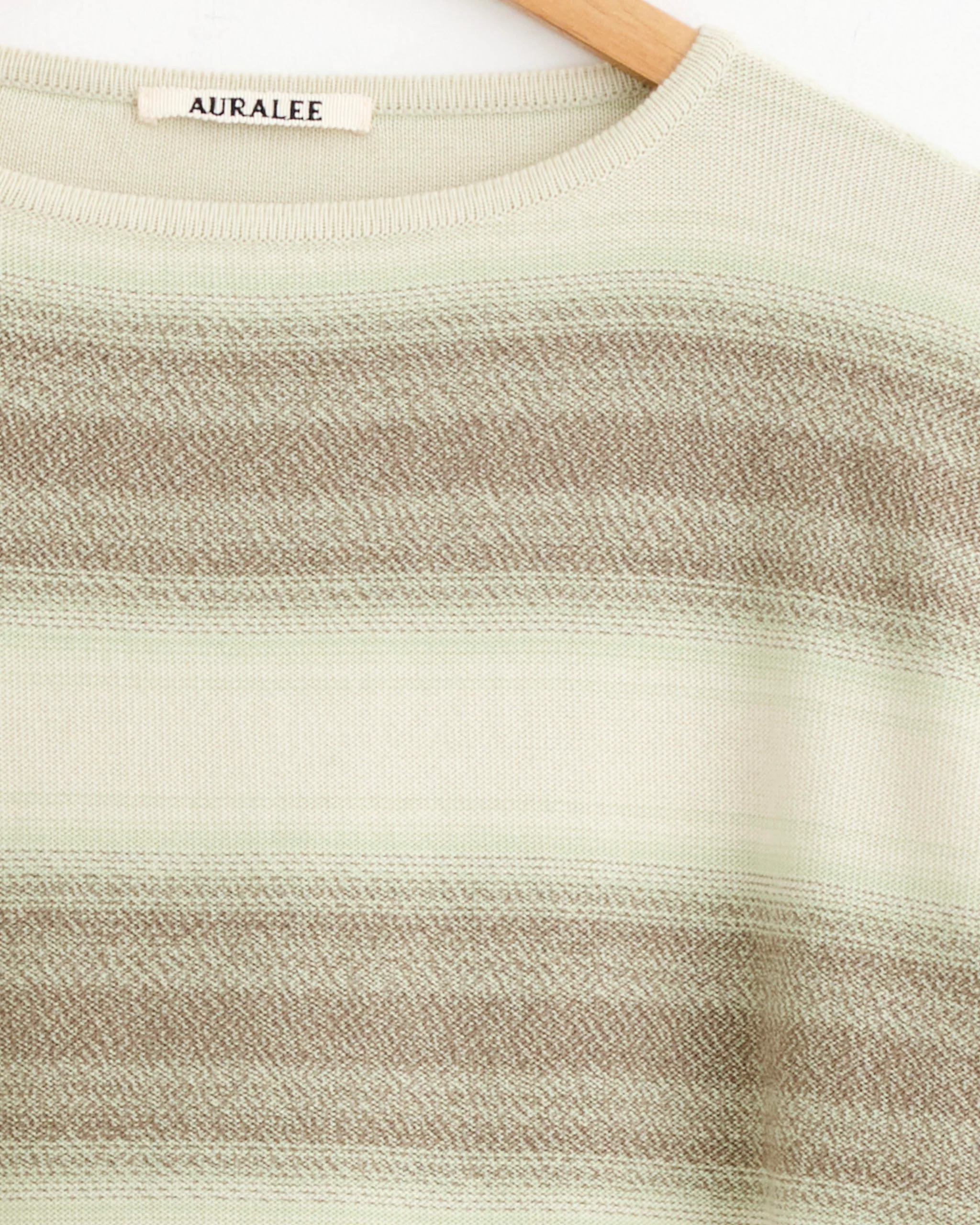 Cotton Silk Gradient Stripe Pullover in Lime Grey - Image 2