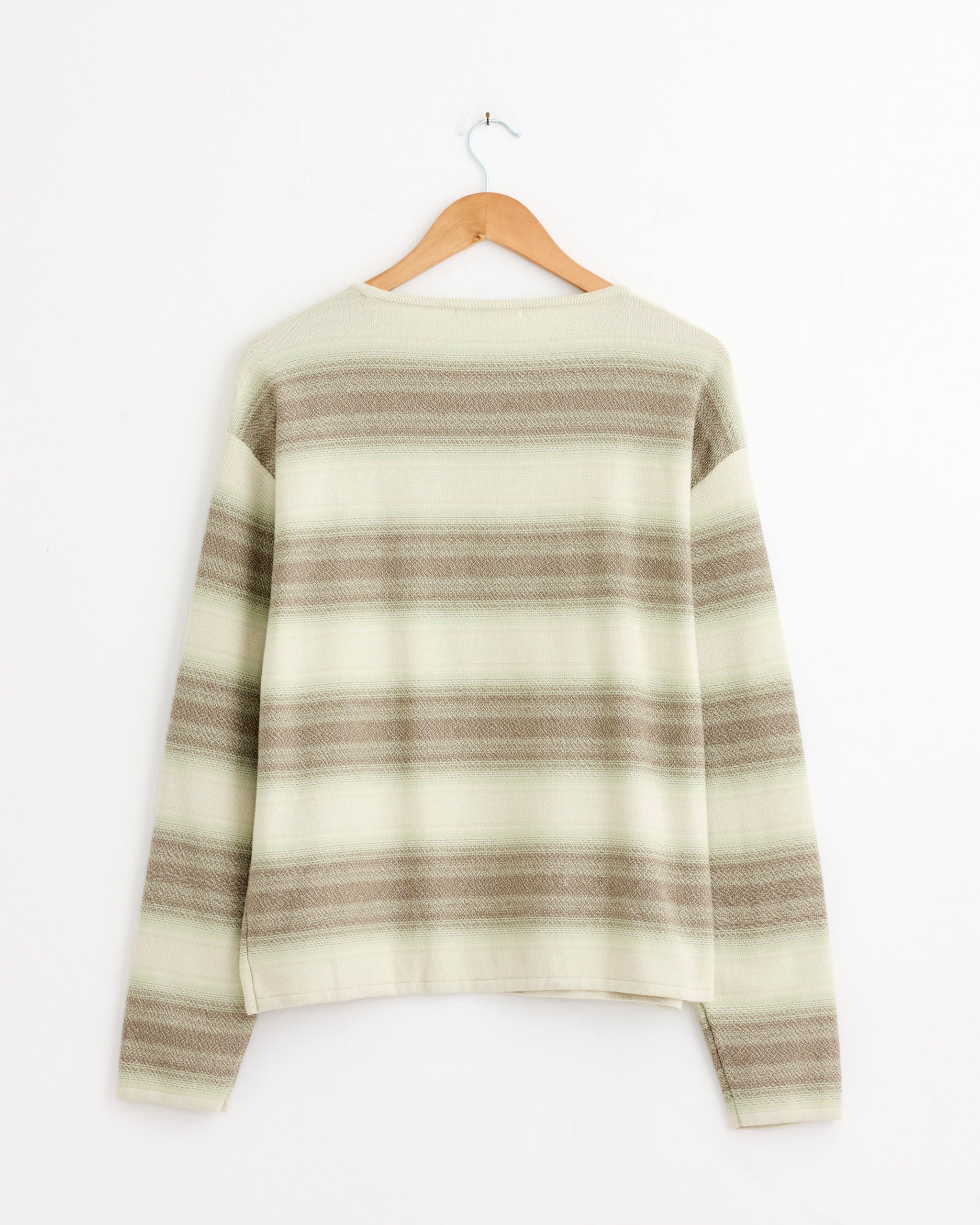 Cotton Silk Gradient Stripe Pullover in Lime Grey - Image 3
