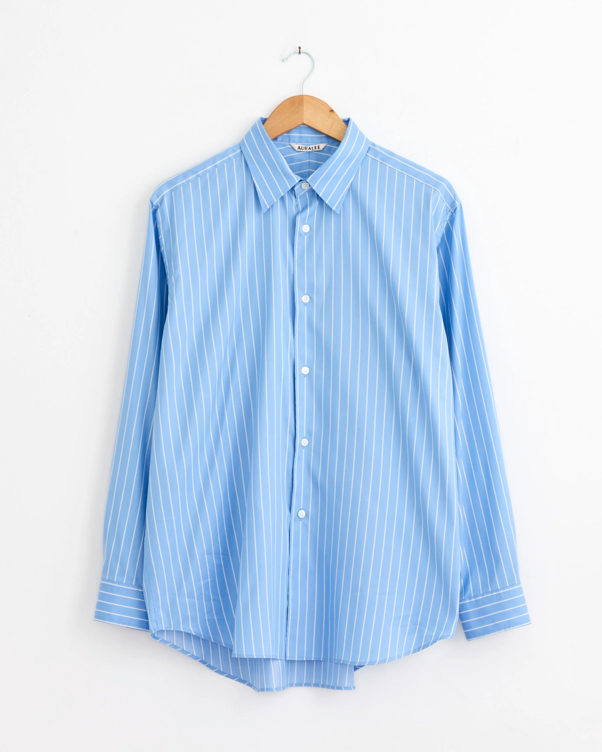Cotton Silk Stripe Shirt in Sax Blue