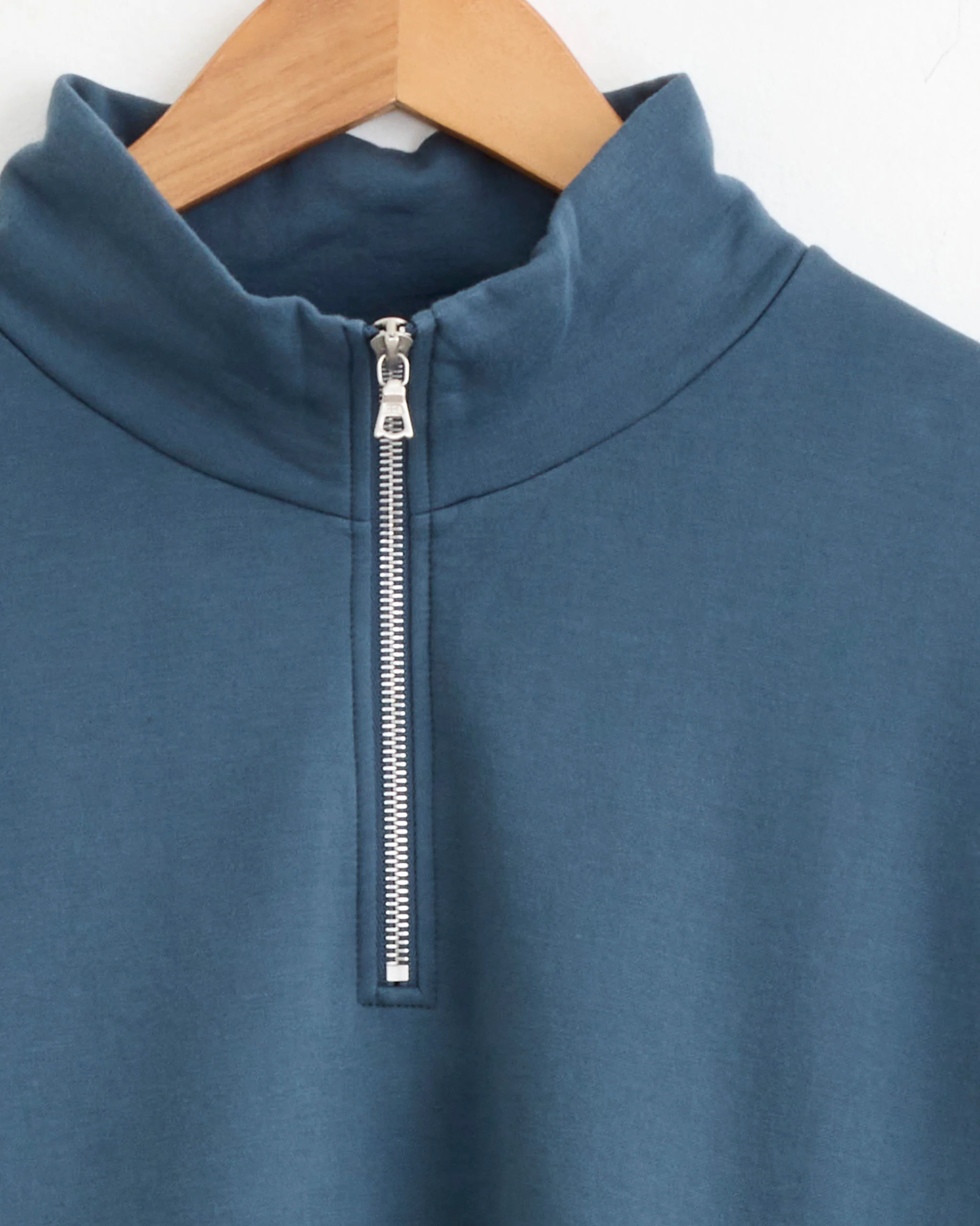 Elastic High Gauge Sweat Zip Pullover in Dusty Blue - Image 2