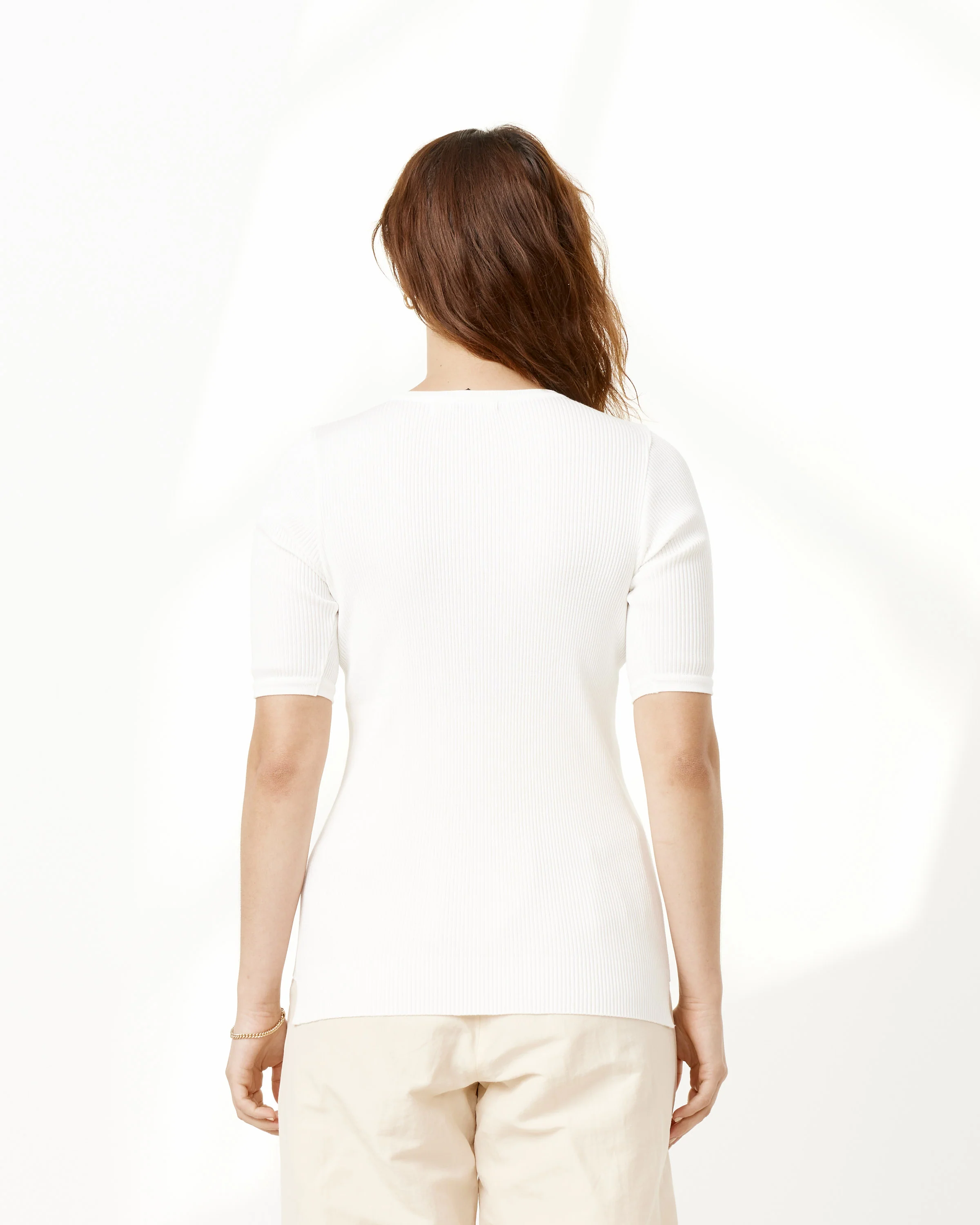 Giza High Gauge Rib Knit Tee in White - Image 4