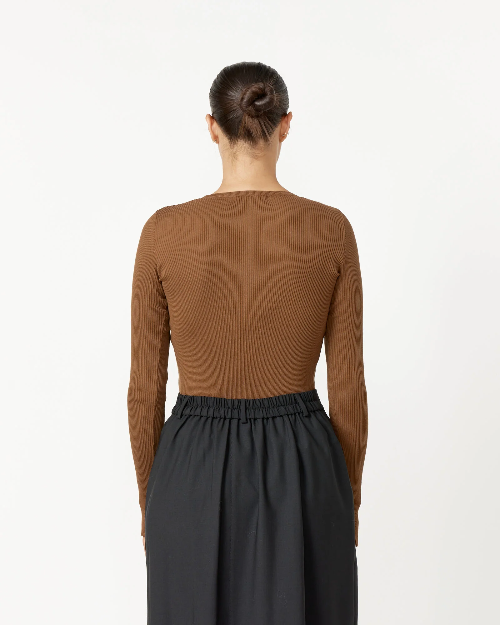 Giza Rib Knit Pullover in Brown - Image 3