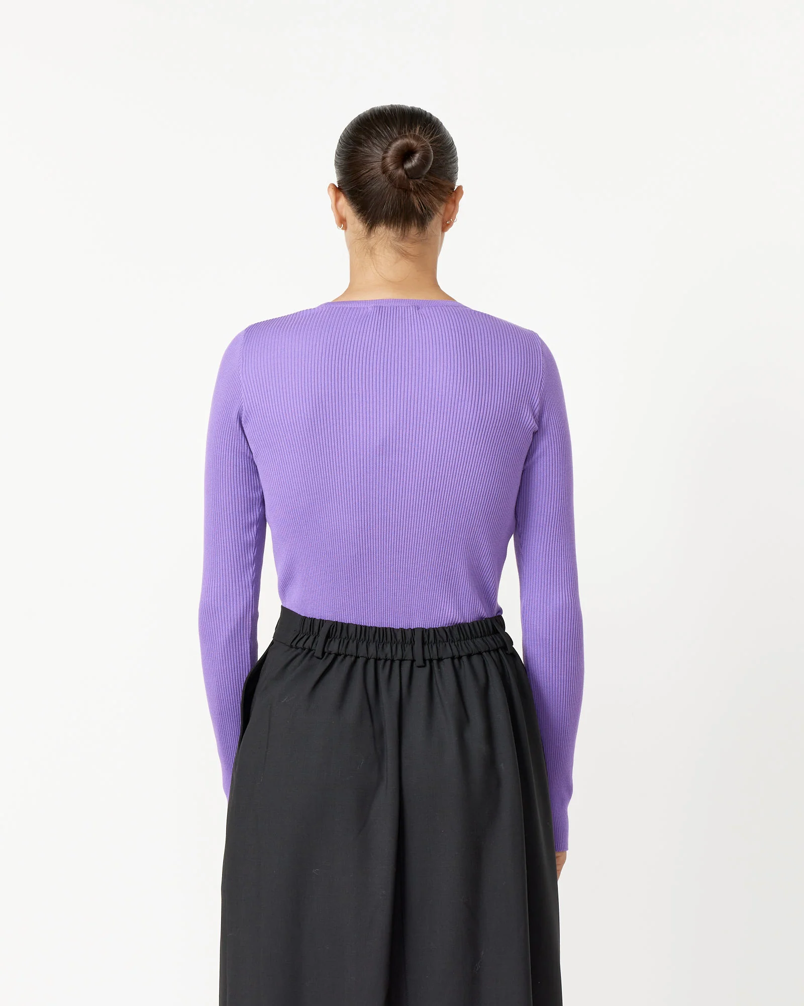 Giza Rib Knit Pullover in Purple - Image 3