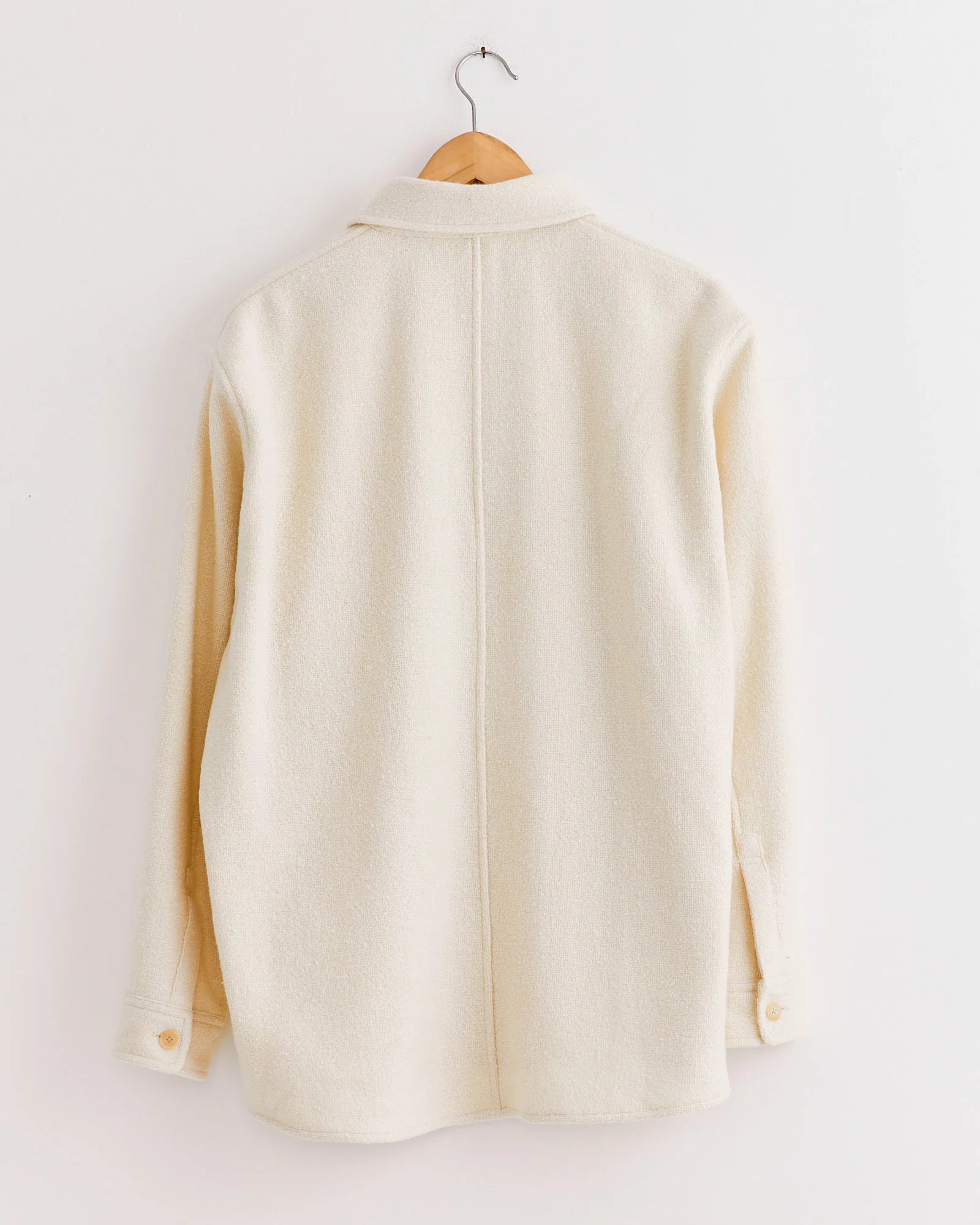 Homespun Tweed Shirt Blouson in Ivory White - Image 3