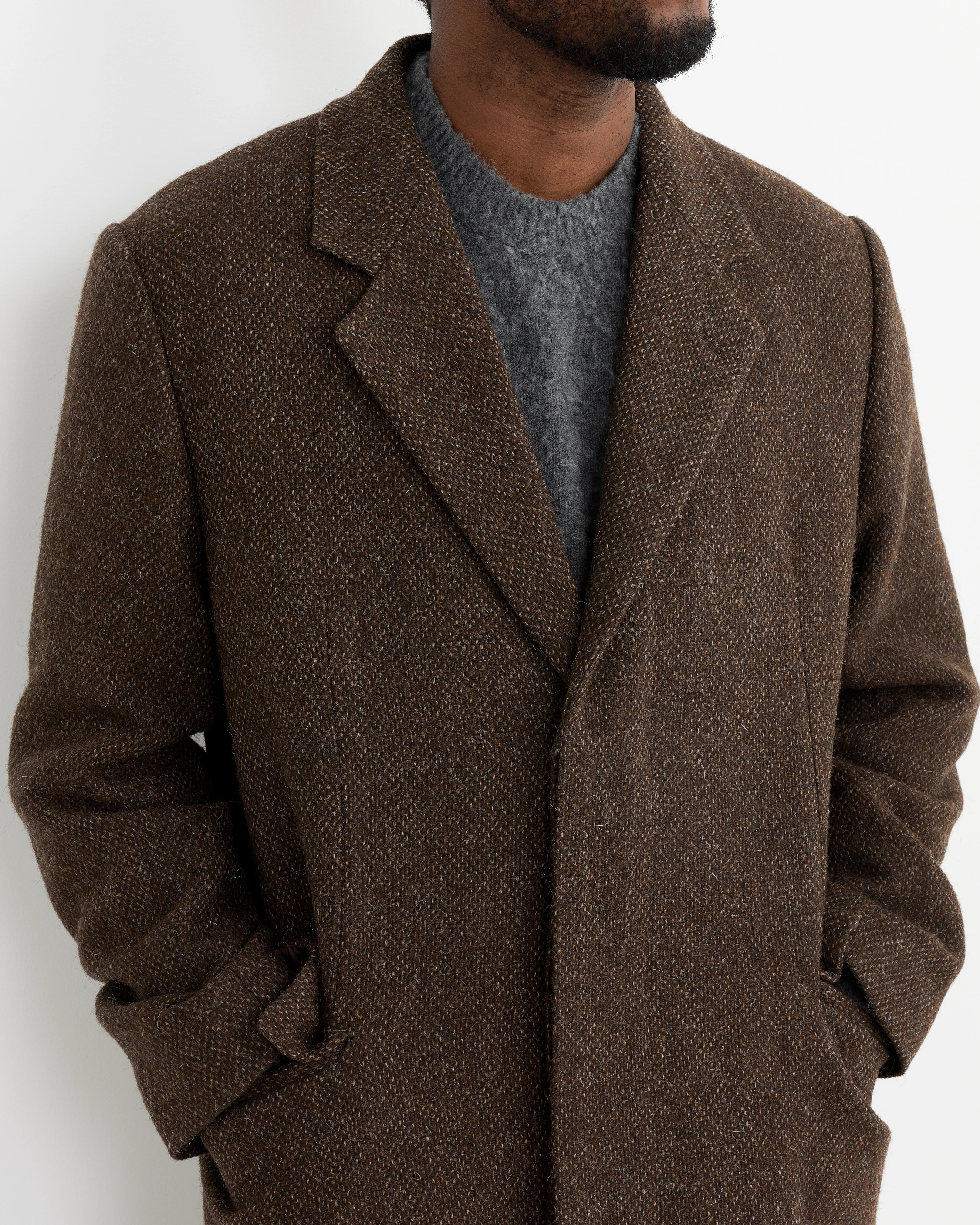 Lama Wool Chesterfield Coat in Brown - Image 3