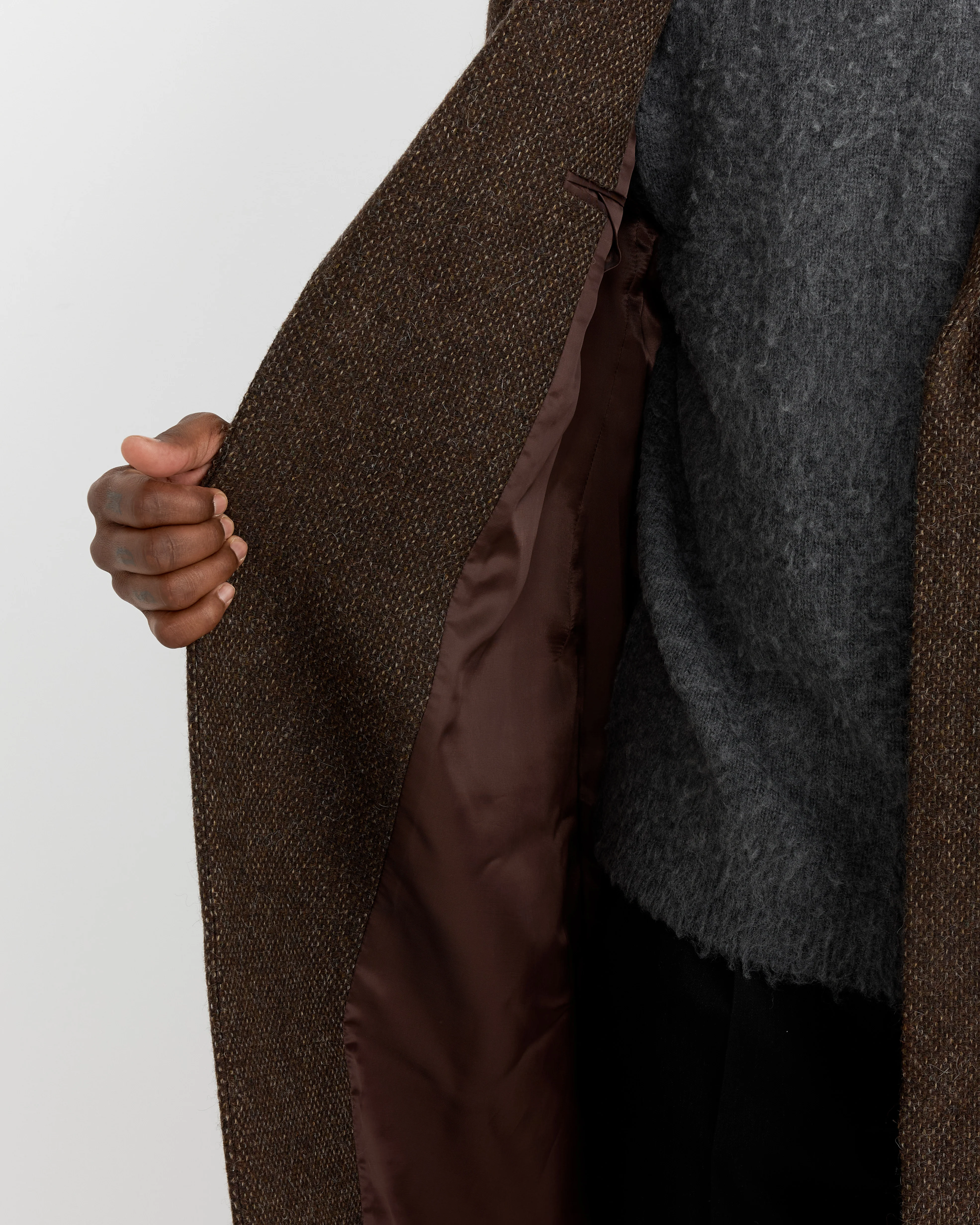 Lama Wool Chesterfield Coat in Brown - Image 4