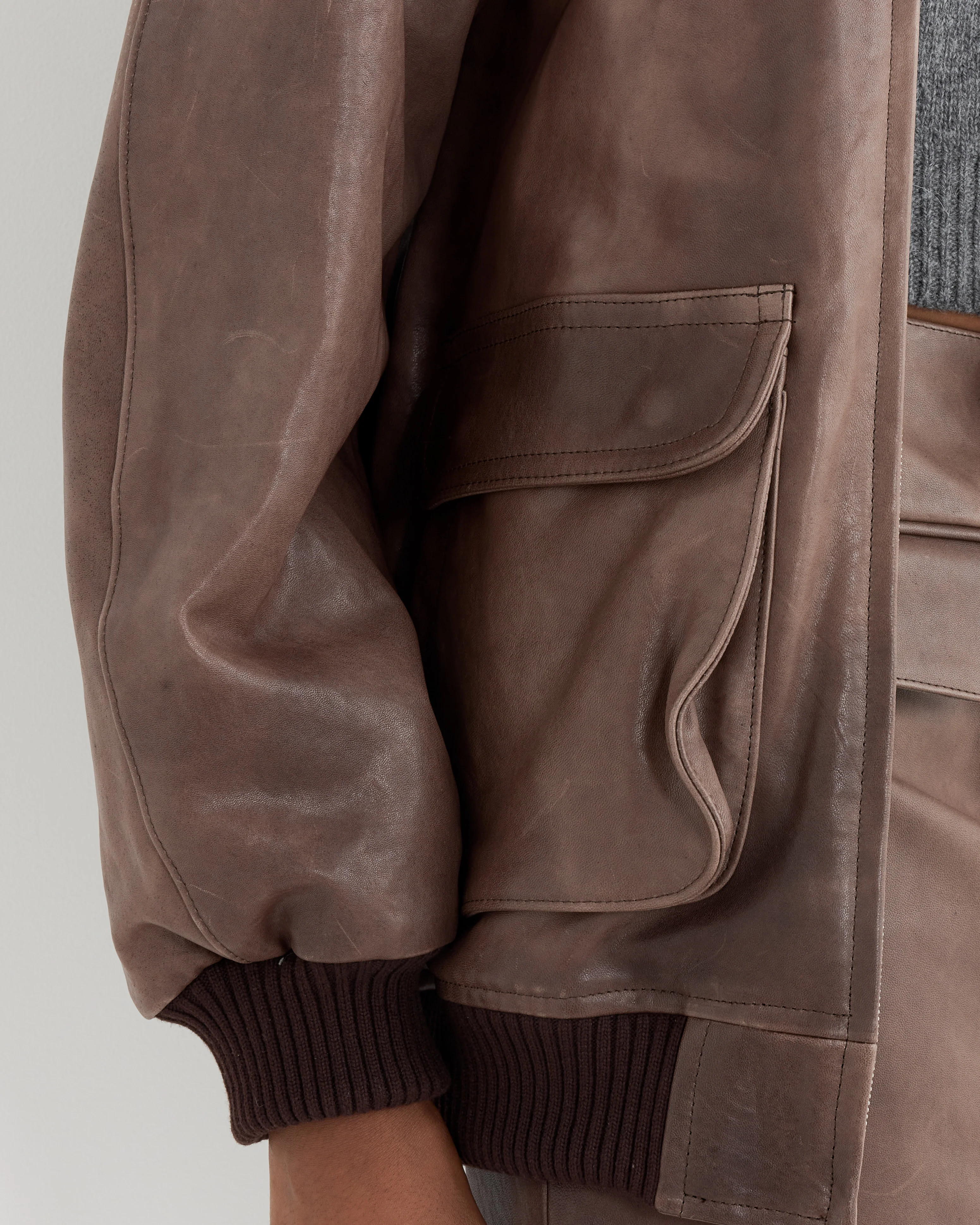 Lamb Leather Zip Blouson in Dark Brown - Image 4
