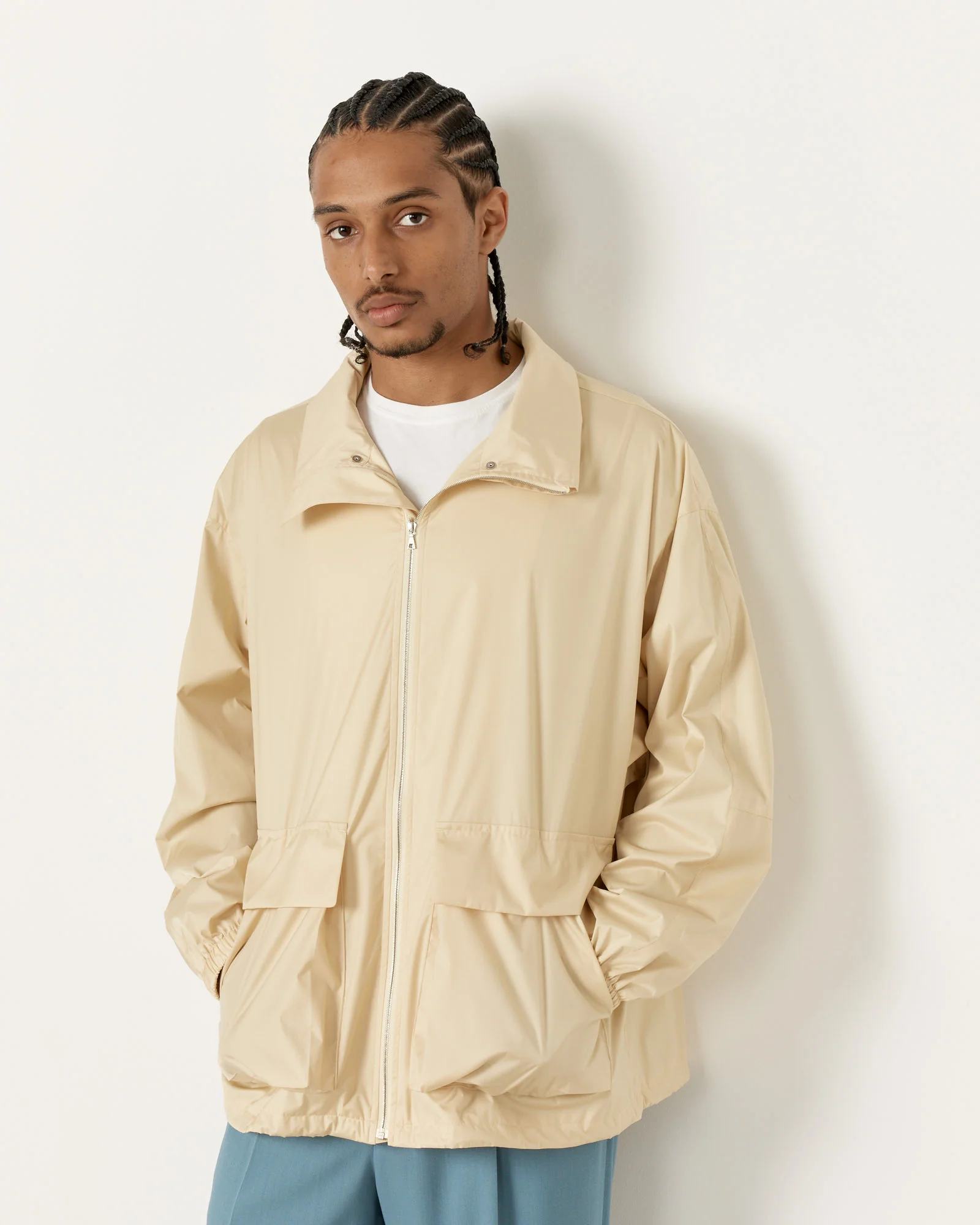 Laminate Zip Blouson in Light Beige - Image 6