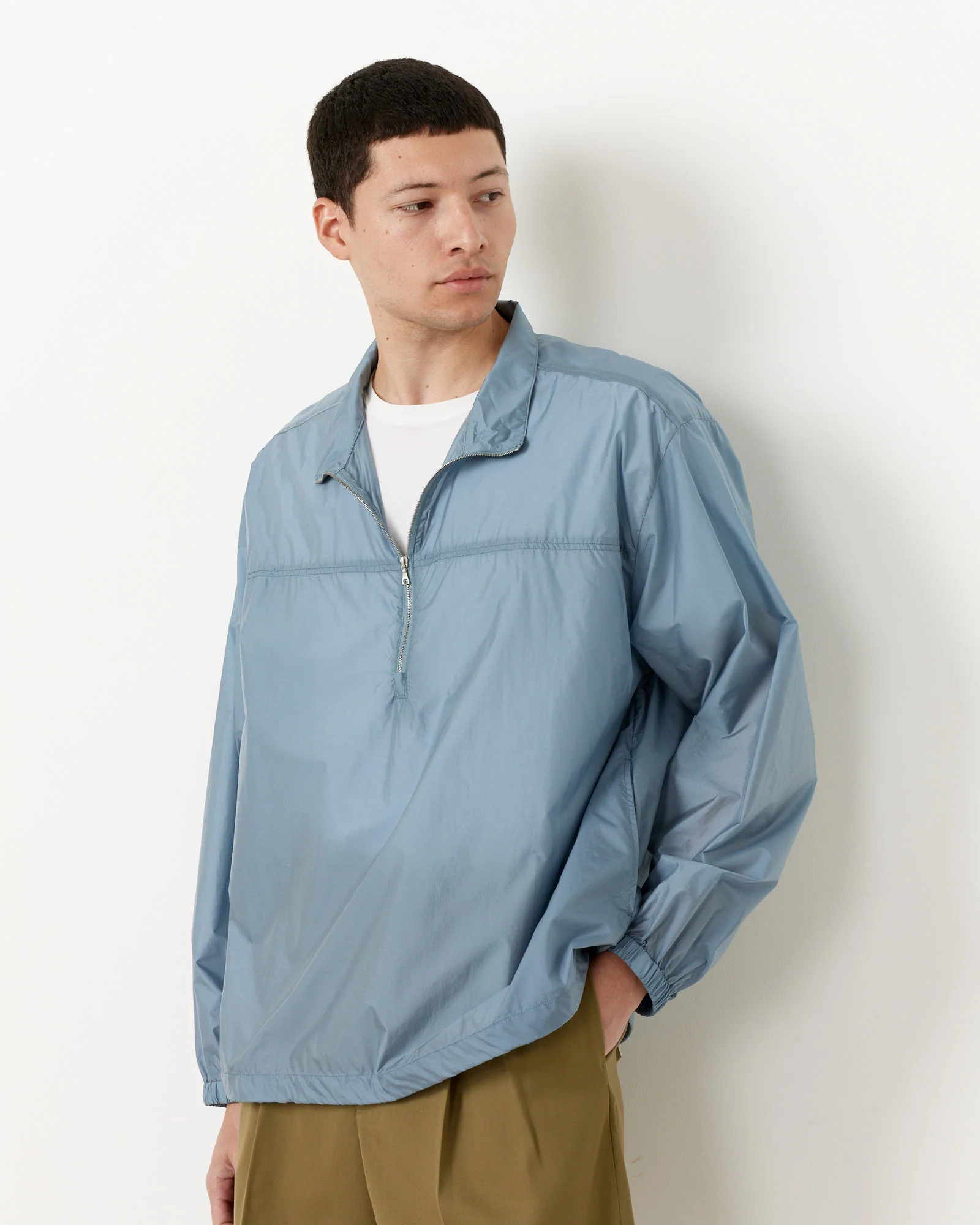Light Nylon Half Zip Pullover in Blue Grey - Image 3