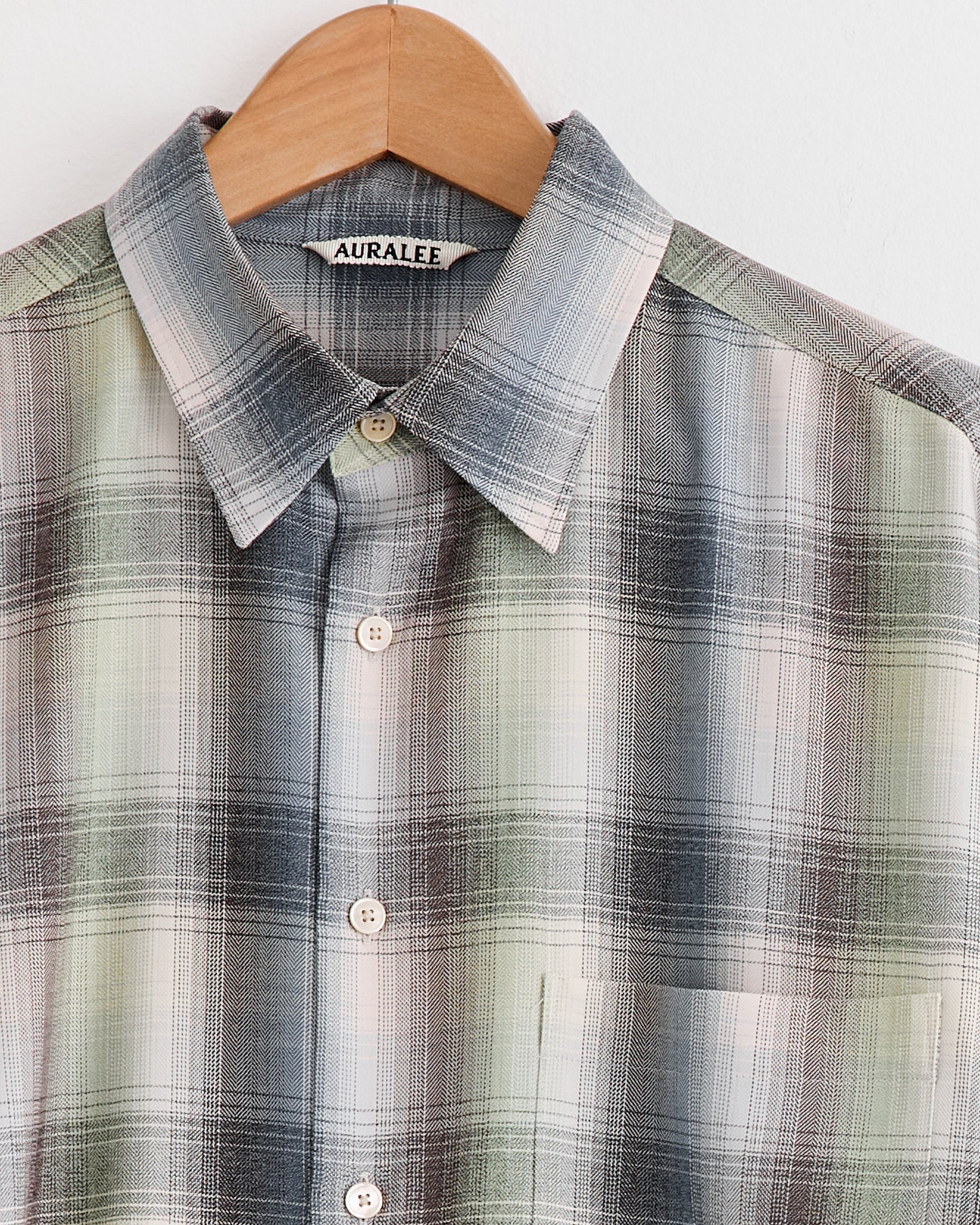 Light Wool Check Shirt in Blue Green Check - Image 2