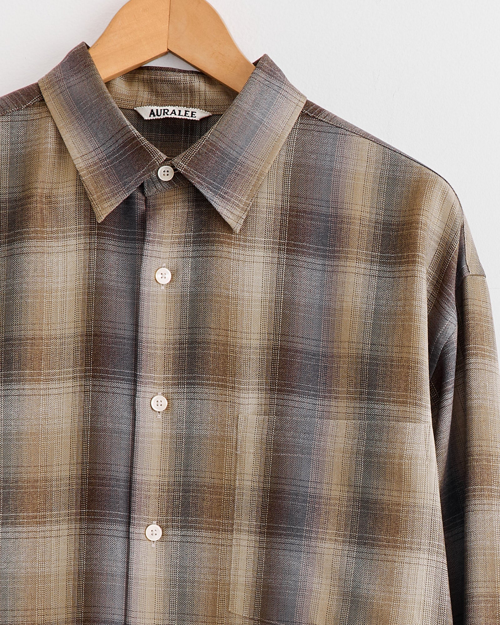 Light Wool Check Shirt in Brown Blue - Image 2