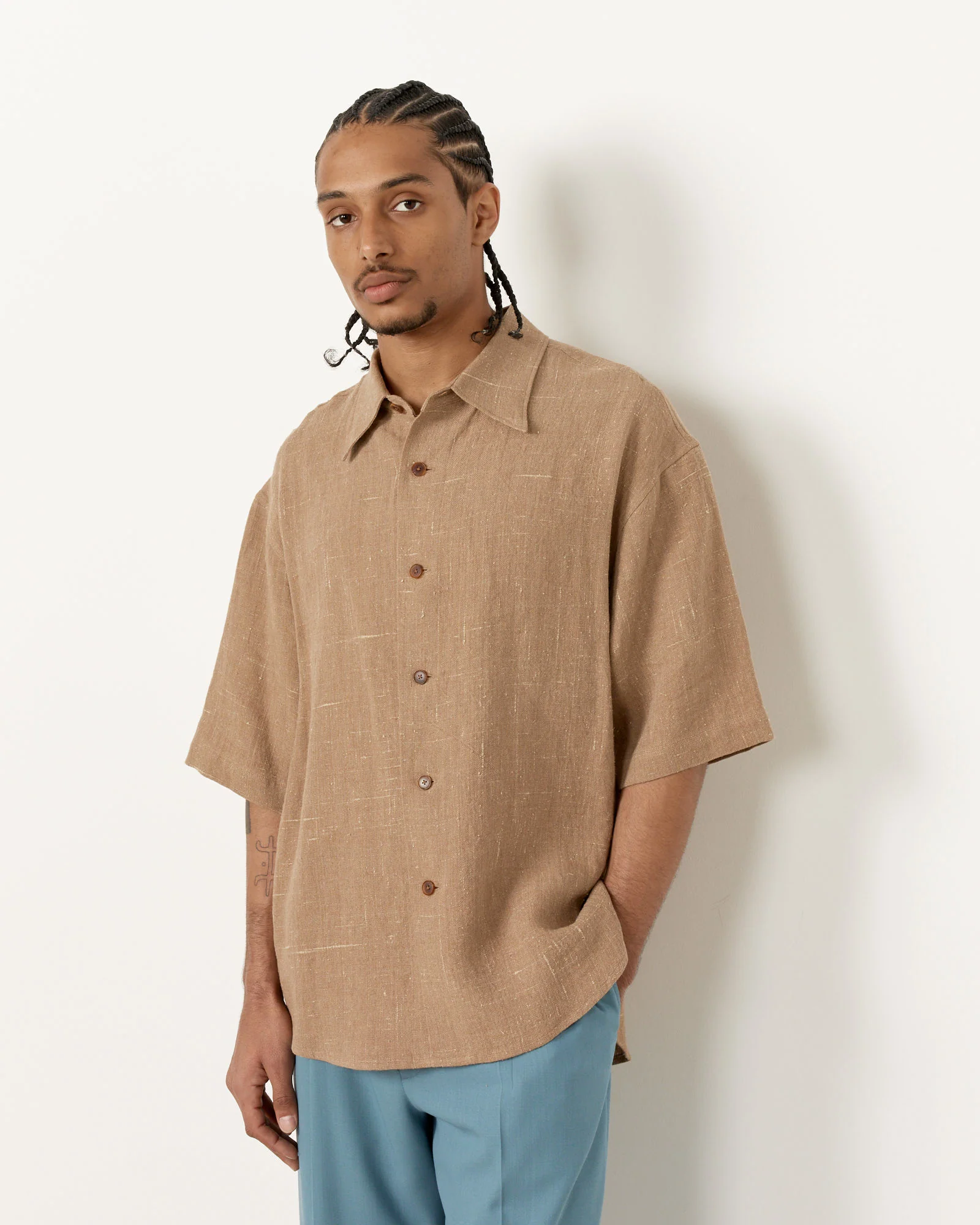 Linen Silk Shirt in Brown - Image 4