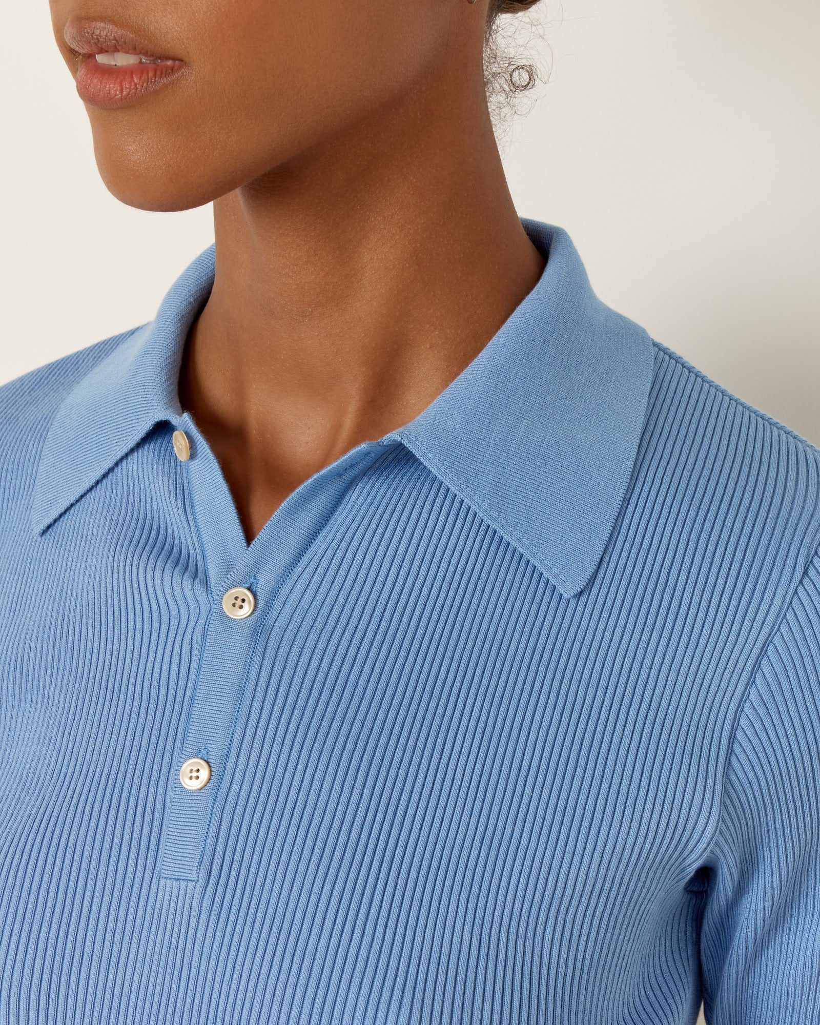Rib Knit Polo in Light Blue - Image 4