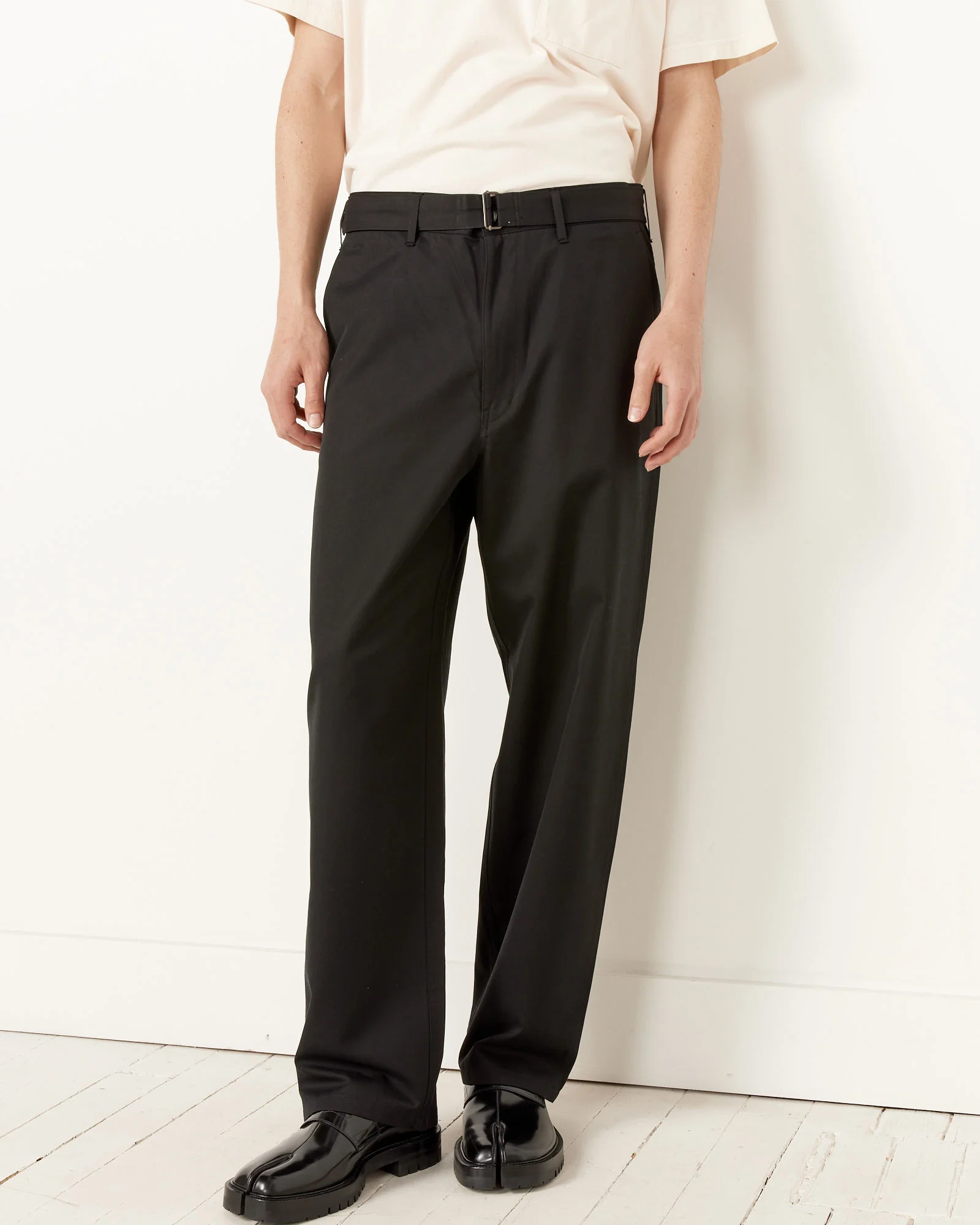 Silk Chambray Belted Pant in Black - Image 3