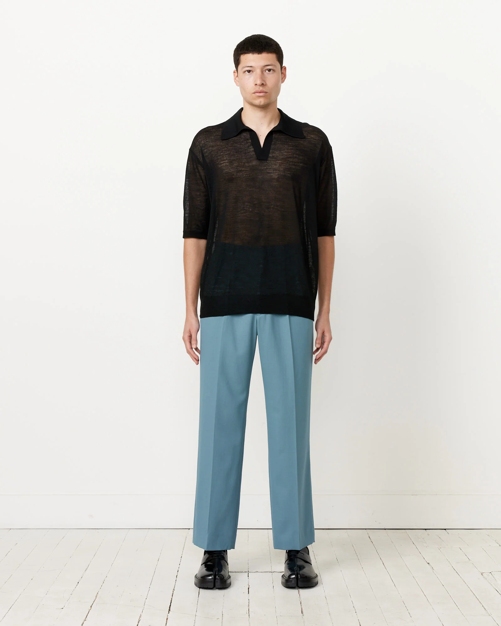 Silk Knit Skipper Polo in Black - Image 2