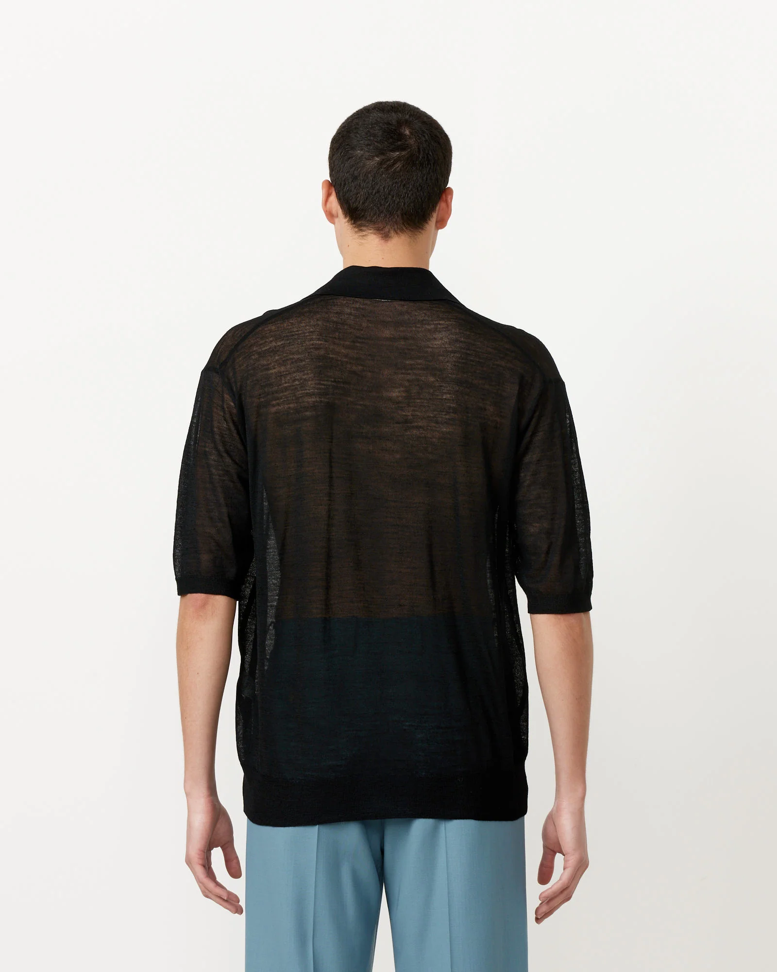 Silk Knit Skipper Polo in Black - Image 5