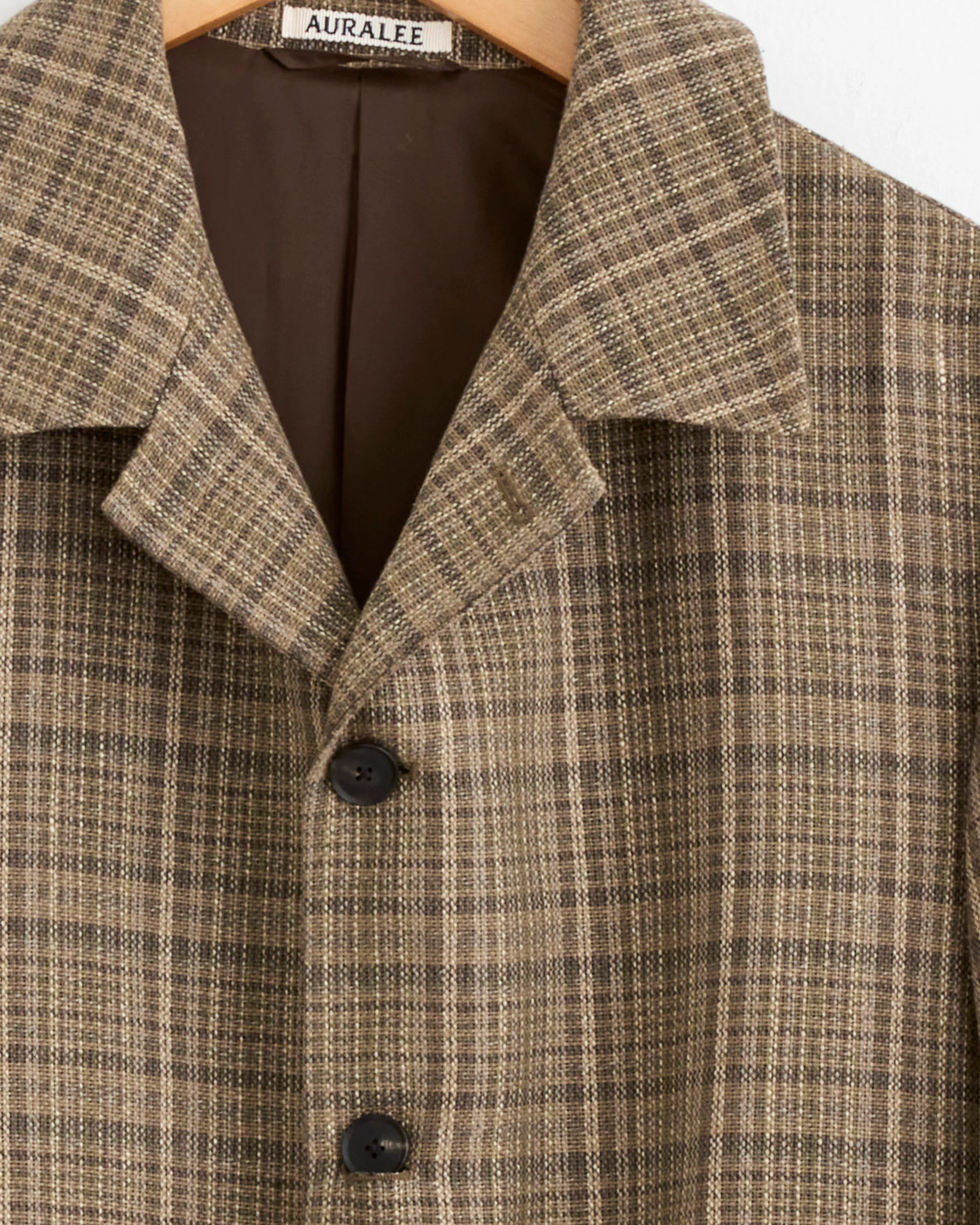 Silk Linen Nep Check Jacket in Dark Brown Check - Image 2