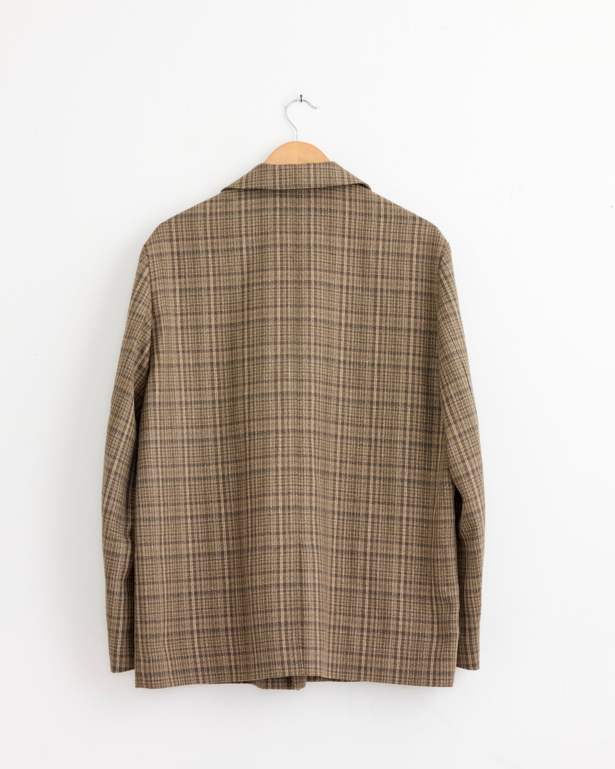 Silk Linen Nep Check Jacket in Dark Brown Check - Image 3