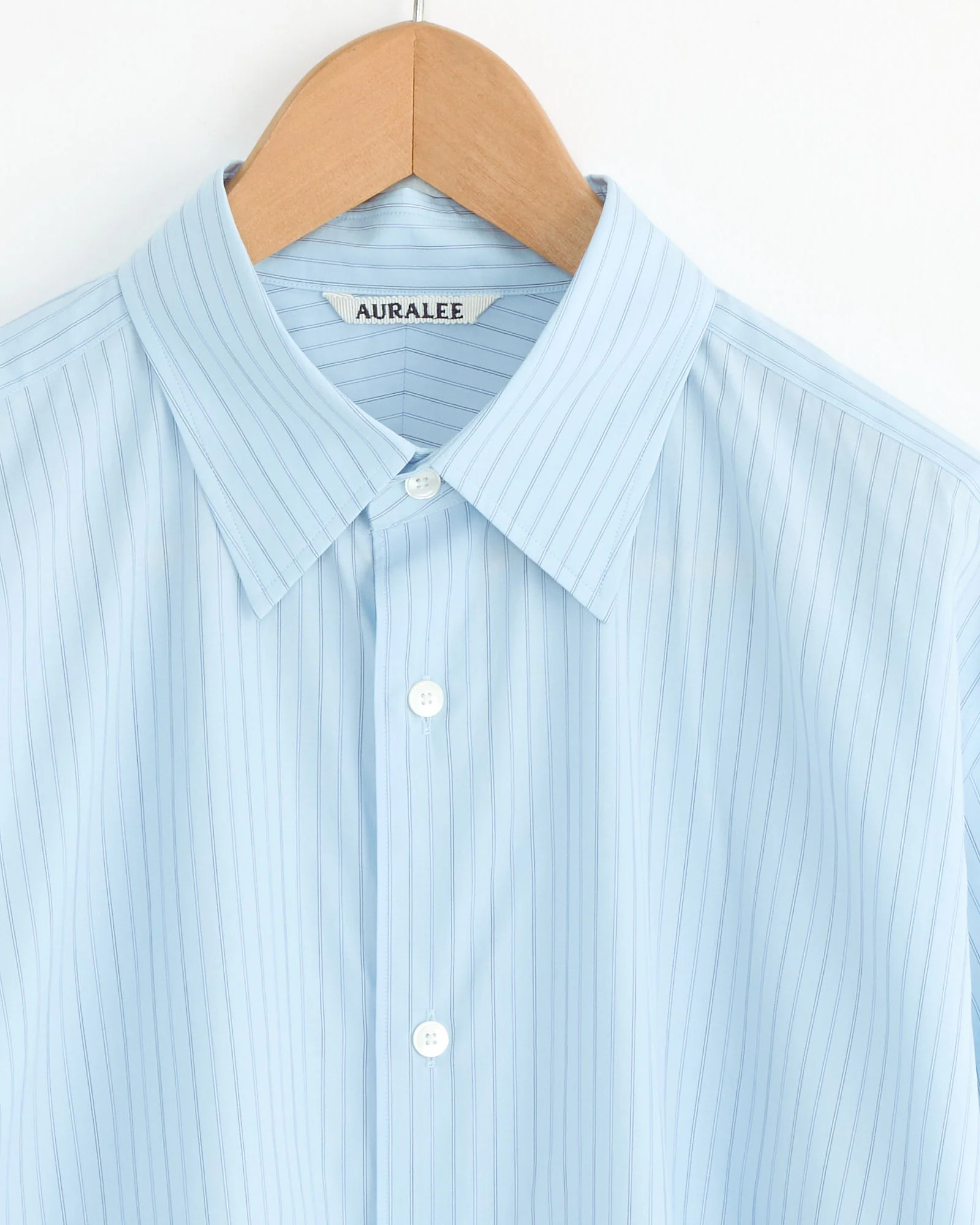 Suvin High Count Cloth Stripe Shirt in Light Blue Stripe - Image 2