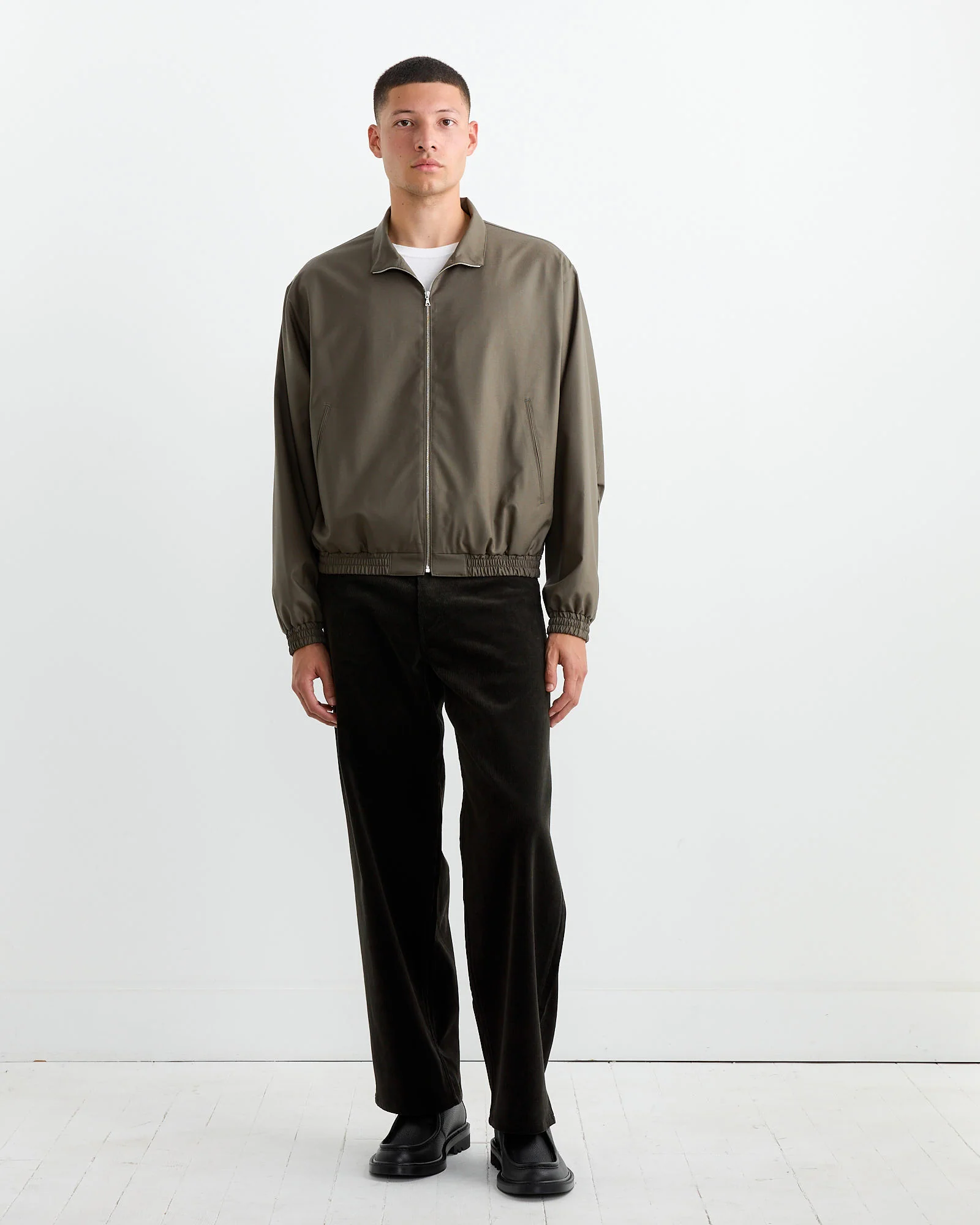 Tropical Wool Zip Blouson in Dark Khaki - Image 2