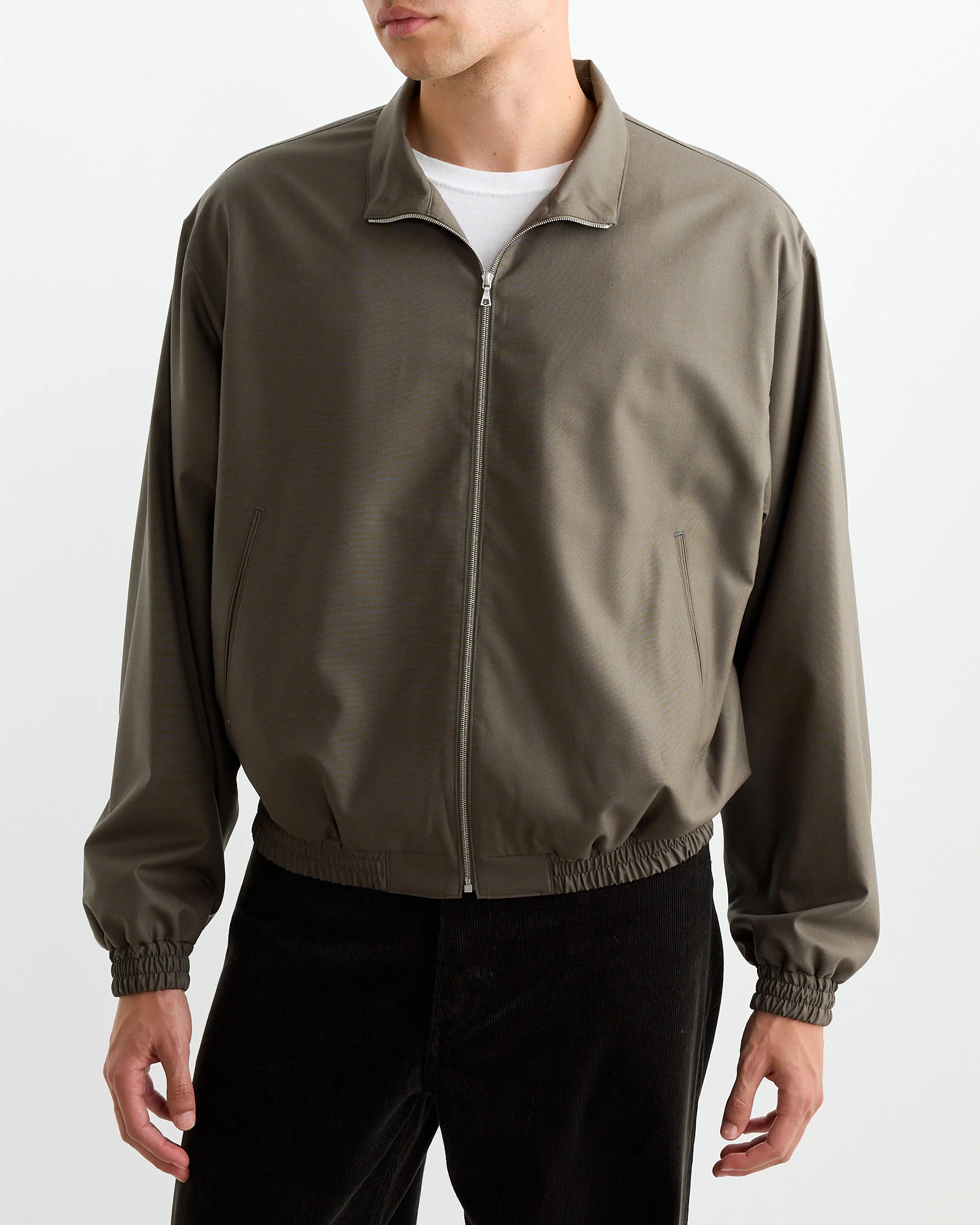 Tropical Wool Zip Blouson in Dark Khaki - Image 3