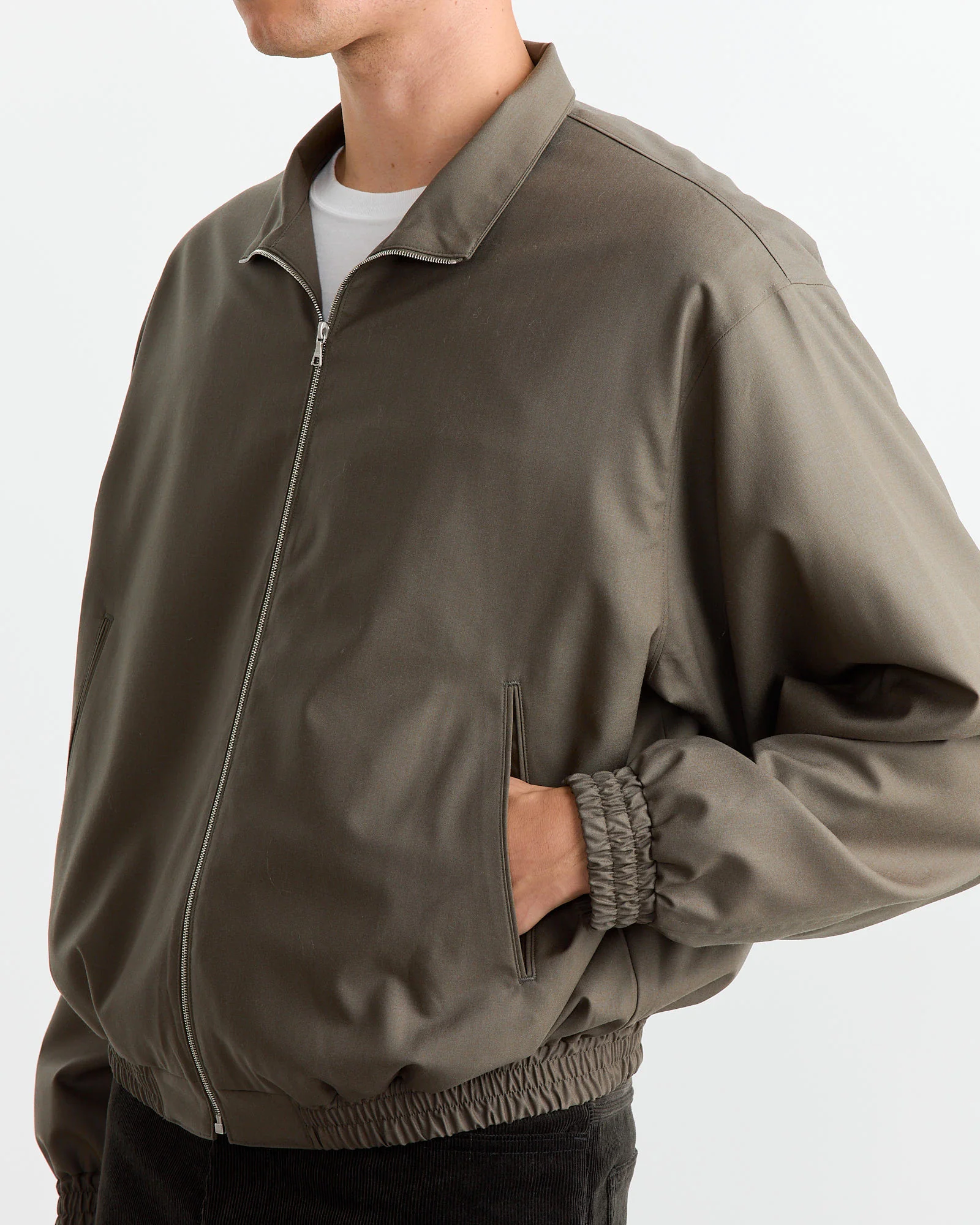 Tropical Wool Zip Blouson in Dark Khaki - Image 4