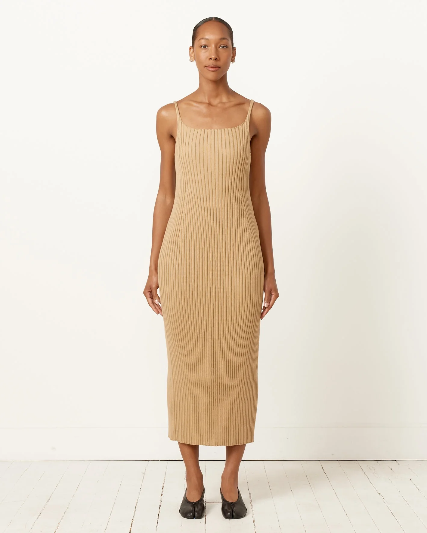Wide Rib Knit Dress in Beige