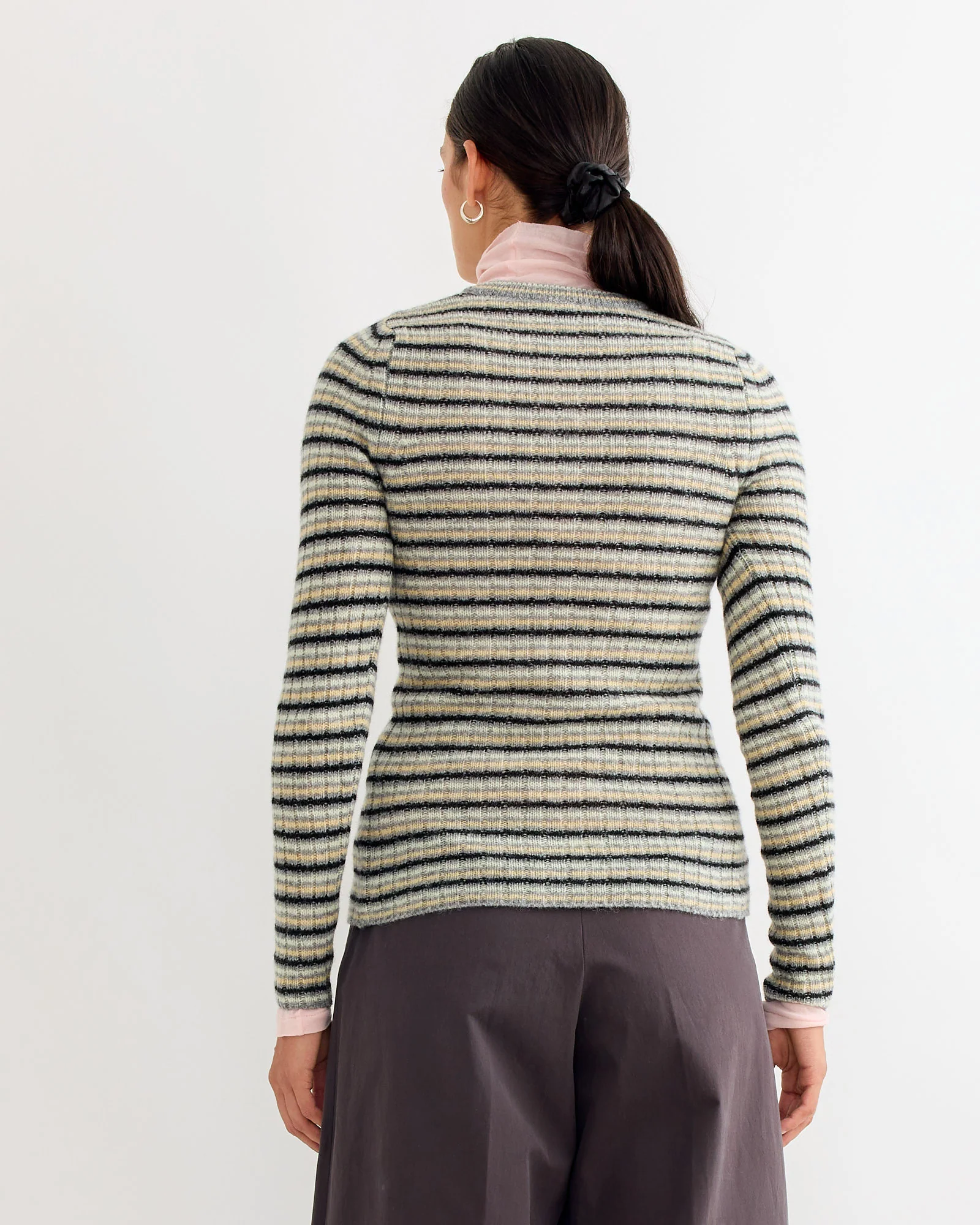Wool Cashmere Cardigan in Grey Stripe - Image 4