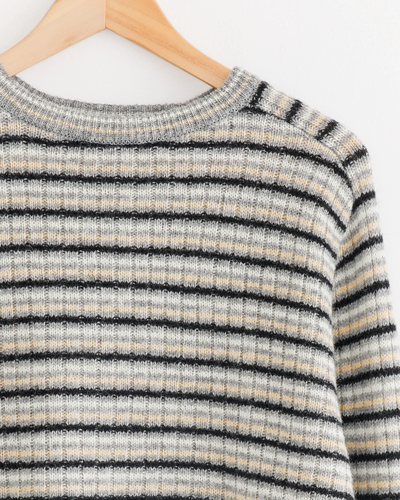 Wool Cashmere Pullover in Grey Stripe - Image 3