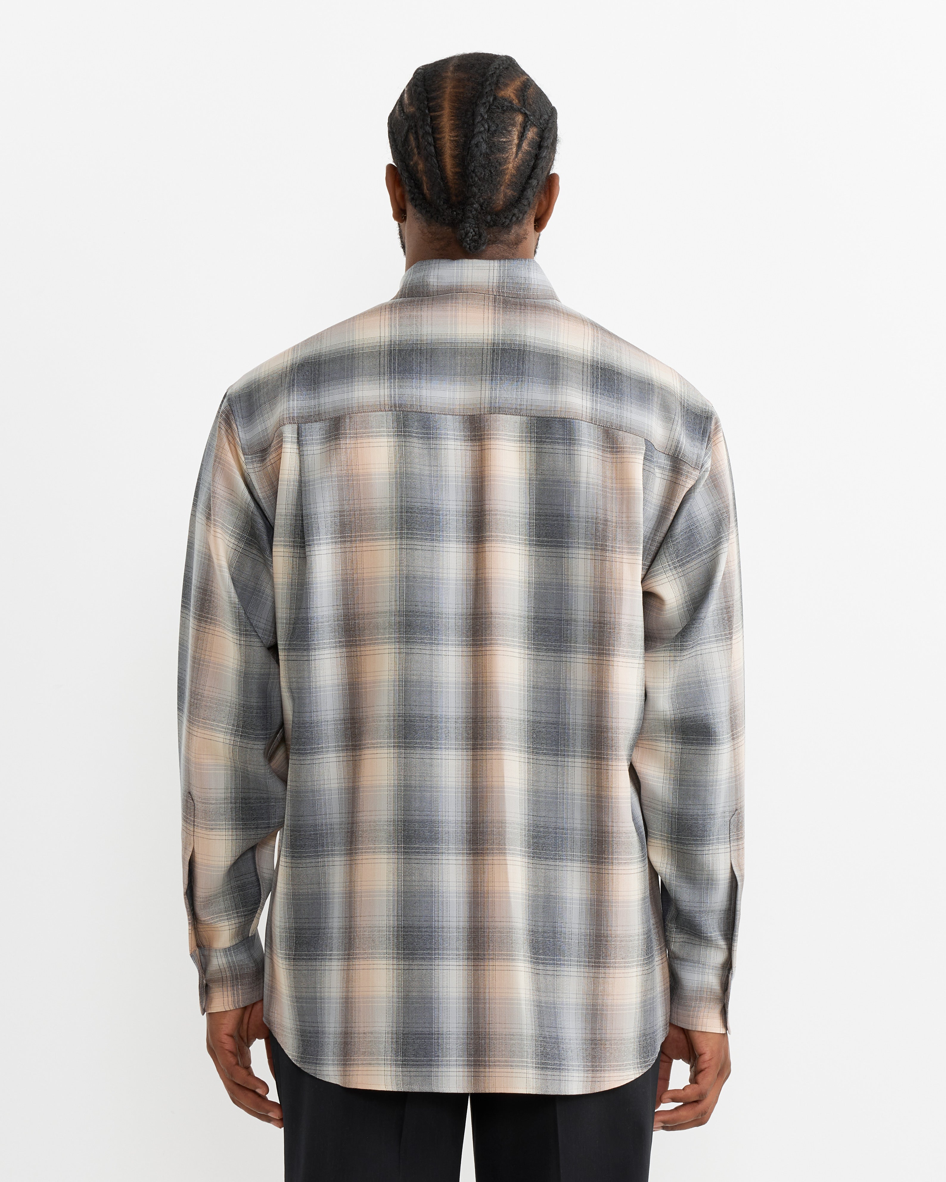 Wool Check Shirt in Beige Blue - Image 4