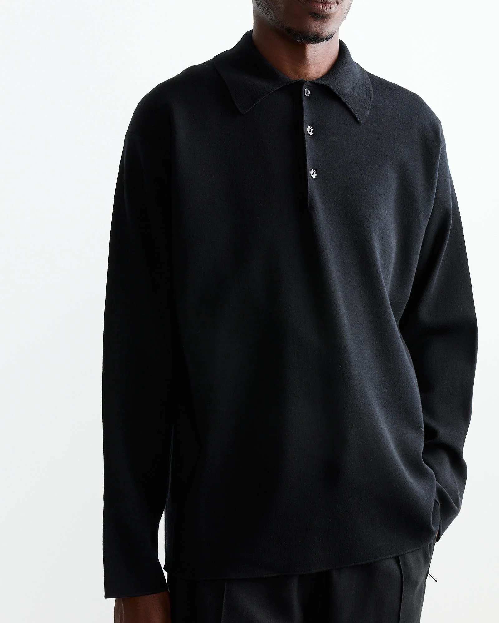 32 Gauge Smooth Wool Polo in Black - Image 3