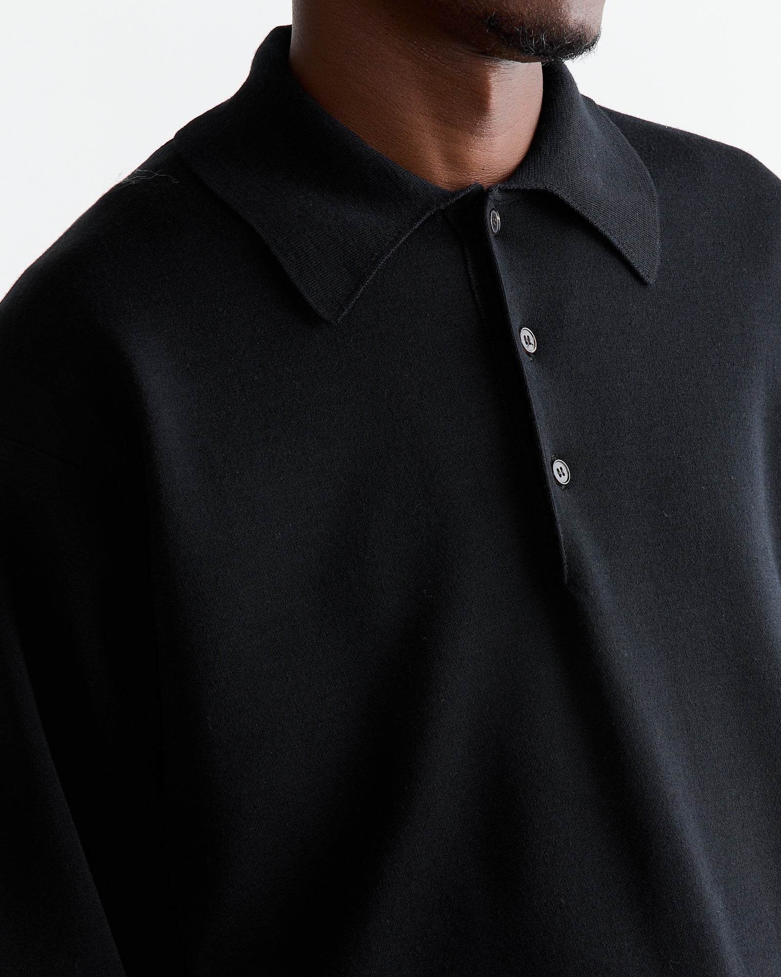 32 Gauge Smooth Wool Polo in Black - Image 4